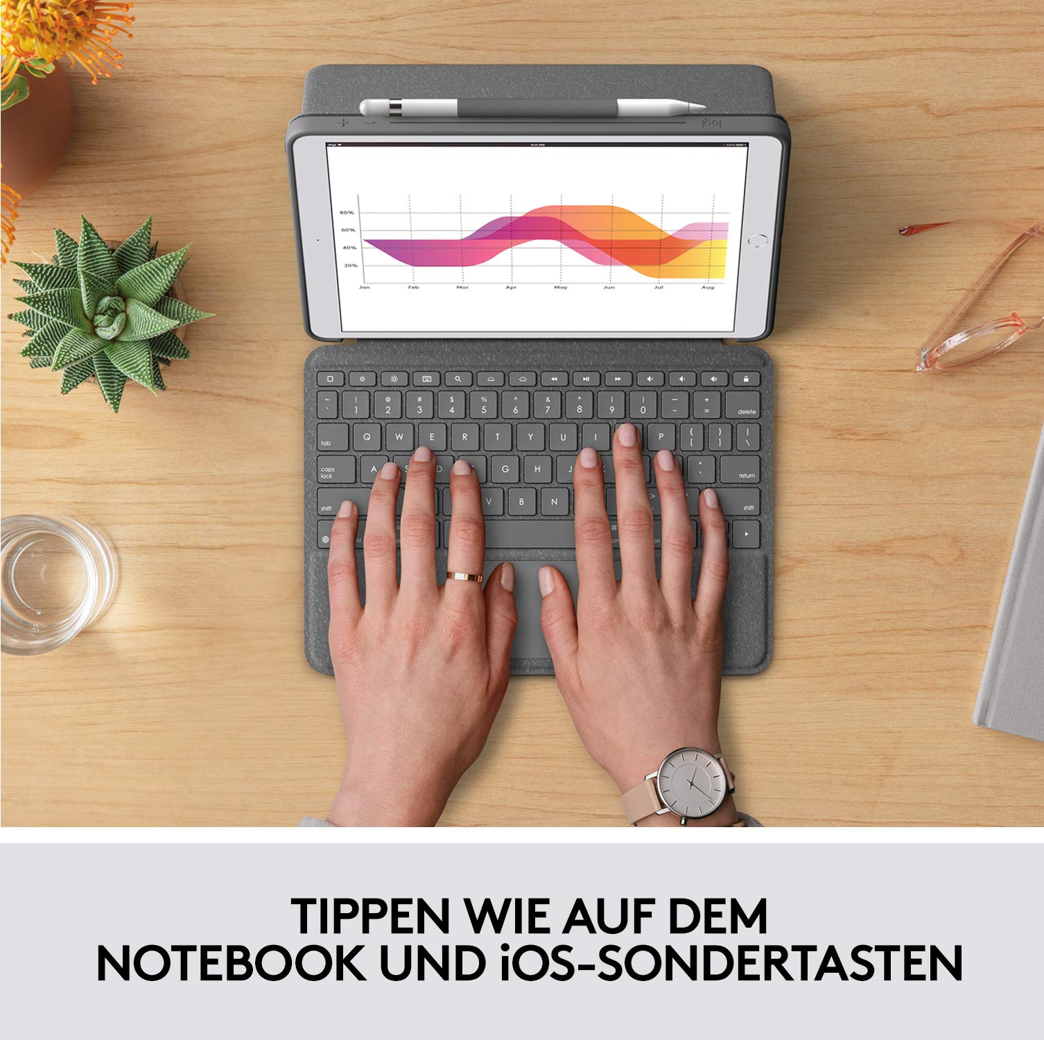 Logitech Combo Touch Keyboard Case for iPad 7th/8th/9th Gen - Backlit Keyboard with Precision Trackpad, Smart Connector, German QWERTZ Layout - Black | Perfect for Work, Study & Creative Projects