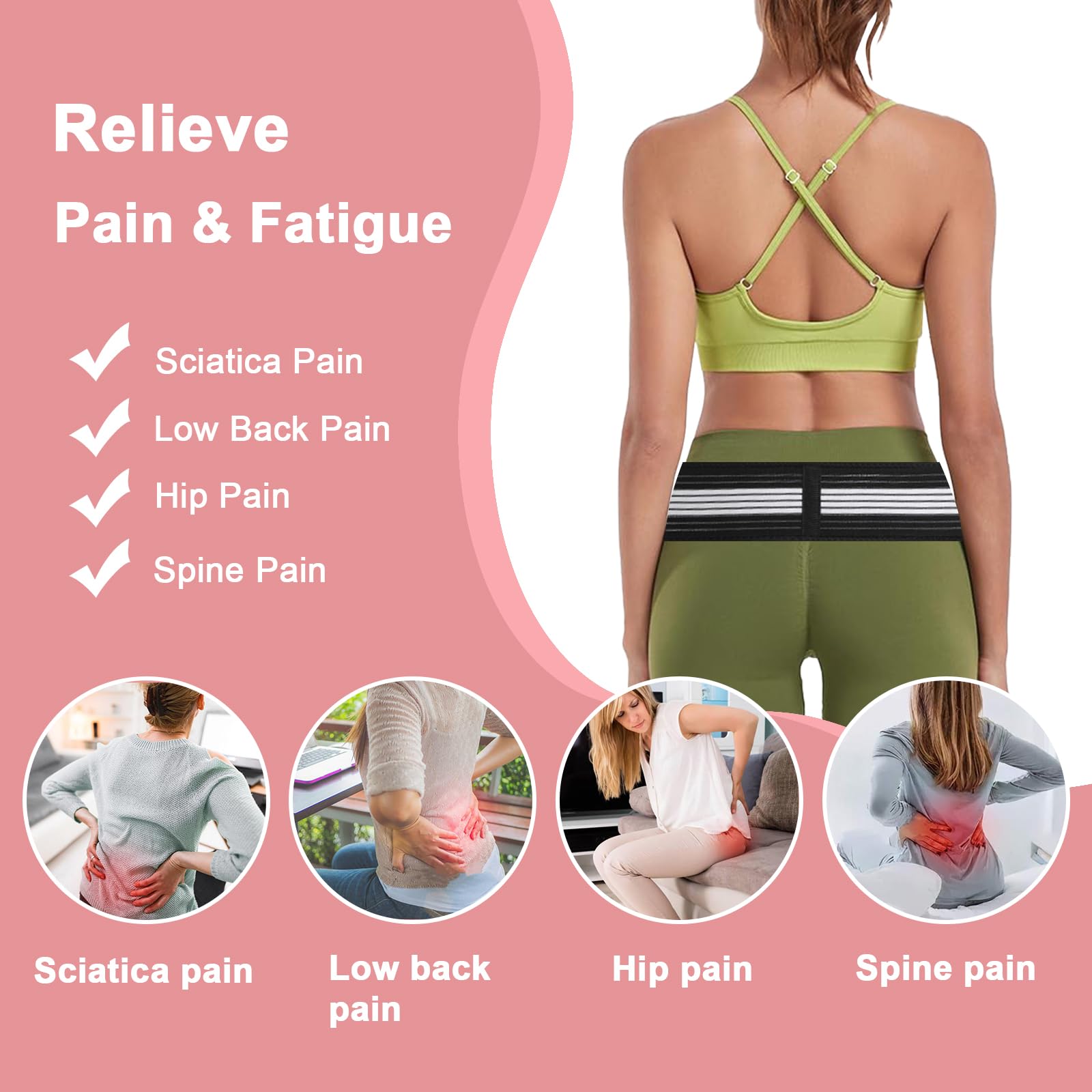 Lightweight Adjustable Back Brace for Lower Back Pain Relief - Sacroiliac Belt for Women & Men, Sciatica Support, Lumbar Spine & Hip Pain Relief - Perfect for Office Work, Sports & Daily Activities (Medium Size)