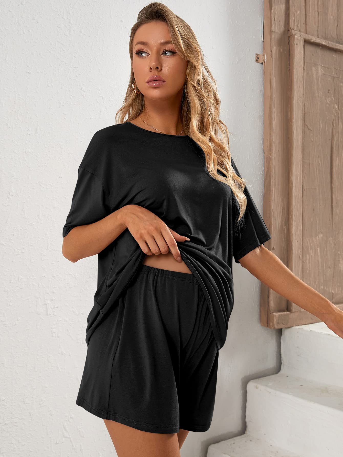 Verdusa Women's Maternity Pajama Set - 2 Piece Drop Shoulder Nursing Sleepwear, Soft Lounge Shorts & Top for Pregnant Women - Perfect for Nighttime Comfort, Breastfeeding & Relaxing at Home