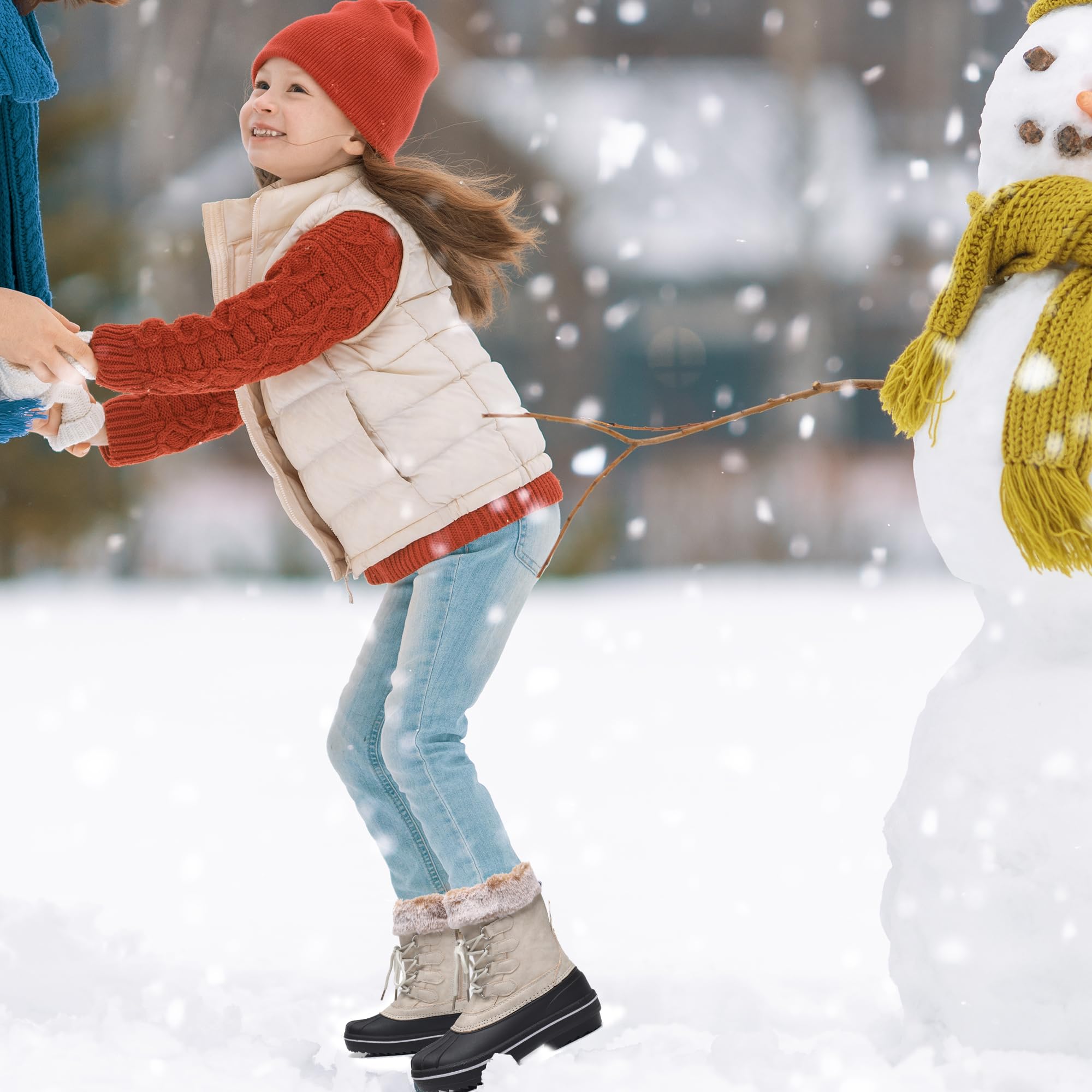 Apakowa Girls Waterproof Snow Boots - Insulated Winter Boots for Toddler, Little Kid & Big Kid - Warm Outdoor Boots for Snow, Ice & Cold Weather Play