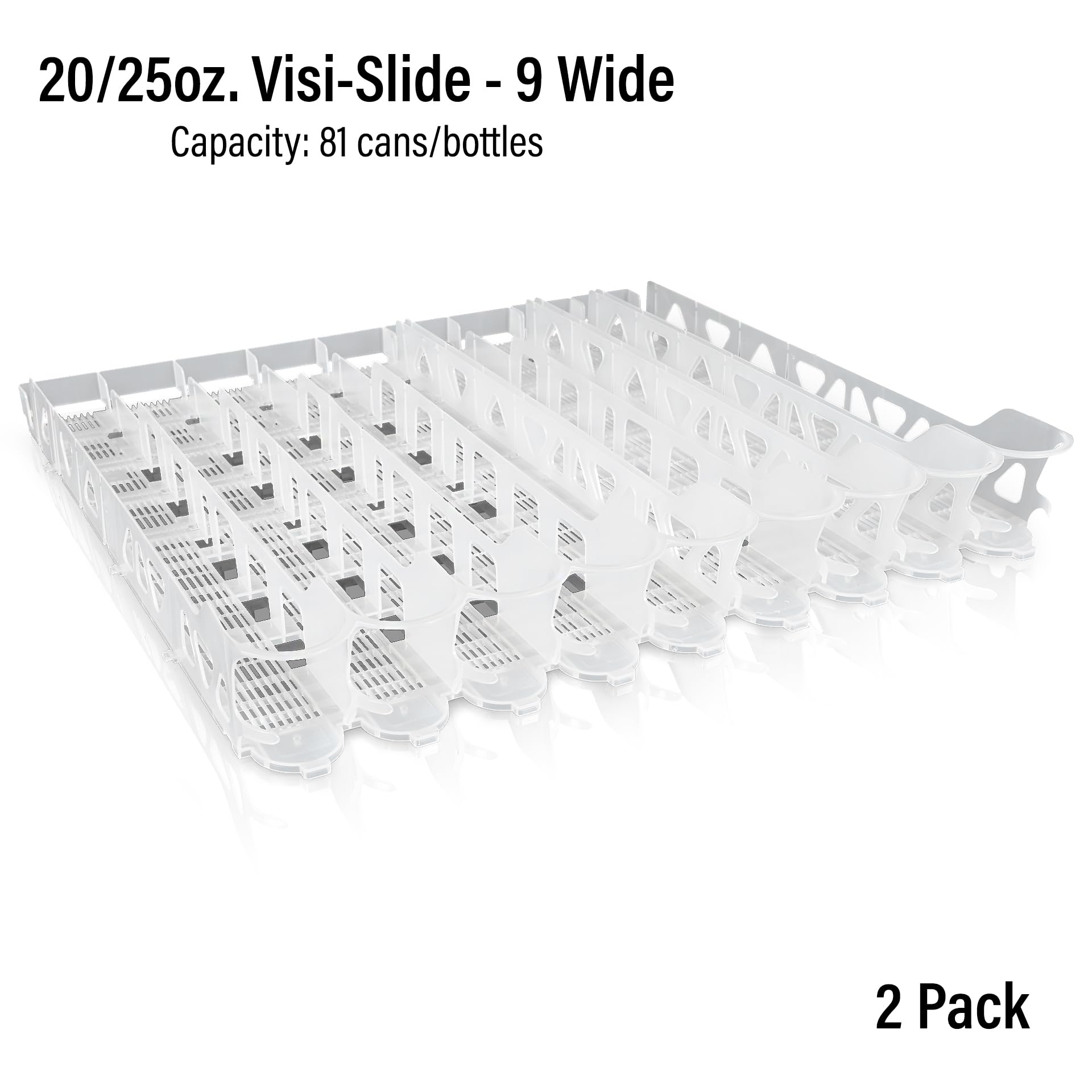 20oz Soda Beverage Dispenser - Gravity Fed Glide System for Angled Shelves in Coolers, Commercial Refrigerators & Cold Vaults | 2-Pack Drink Organizer for Cans, Bottles, Juice Boxes | Perfect for Convenience Stores, Restaurants & Home Bars