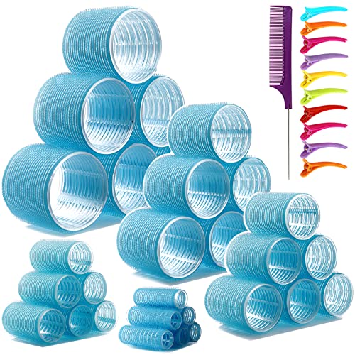 30 Pack Jumbo Self-Grip Hair Rollers 2.5 Inch - No Heat Curlers for Long & Thick Hair - Includes Hair Clips & Comb - Perfect for Salon-Quality Curls at Home, Wedding & Party Hairstyles