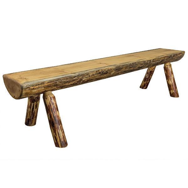 Glacier Country Half Log Plank Bench - Rustic Wooden Outdoor Bench for Garden, Patio, and Backyard - Perfect for Camping, Picnics, and Nature Relaxation