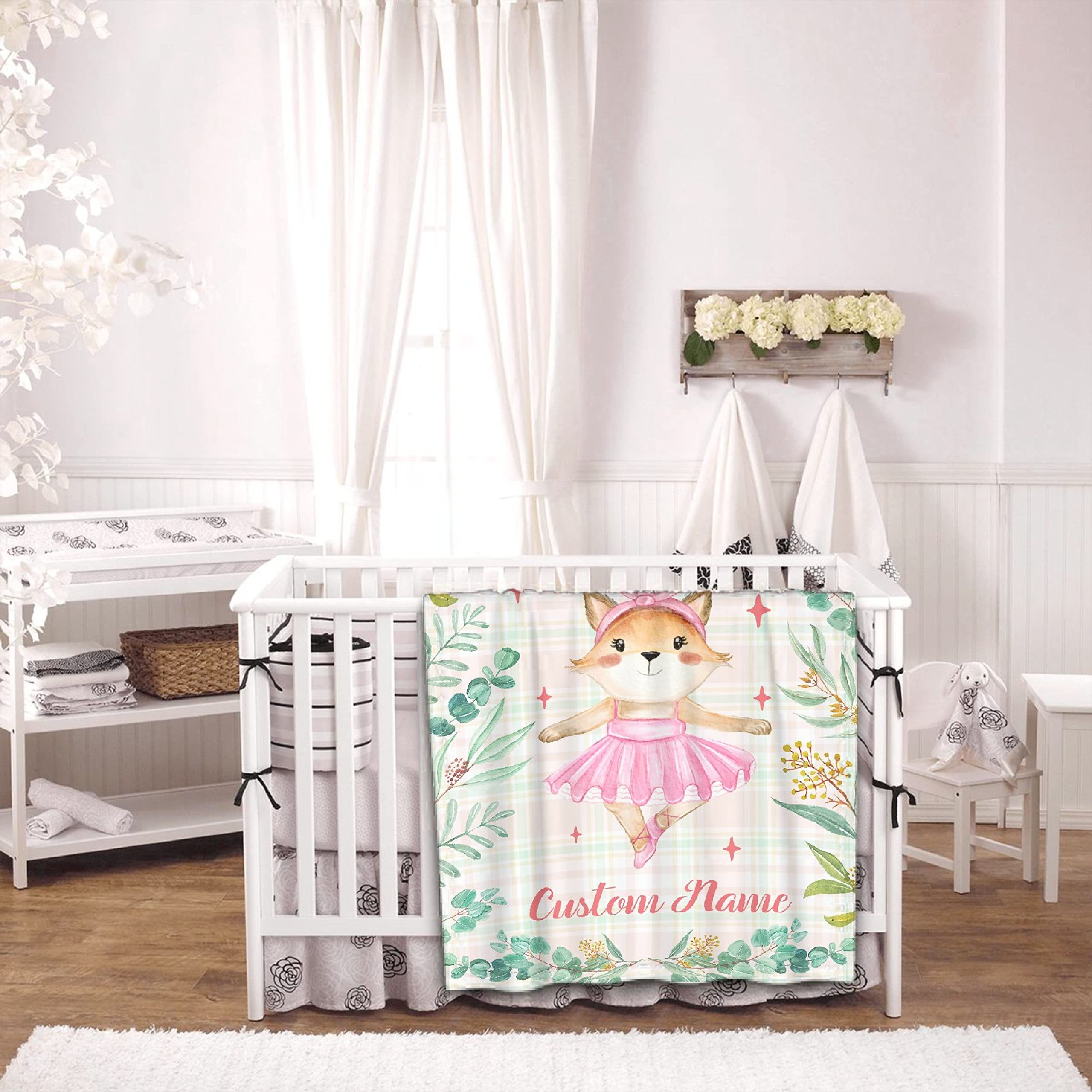 Personalized Baby Blankets for Girls & Boys - Custom Name Embroidered Fox Design - Soft Cozy Fleece Throw Blanket for Newborns - XL Size Baby Shower Gift & Nursery Essential - Perfect for Cuddling, Swaddling & Family Photo Props