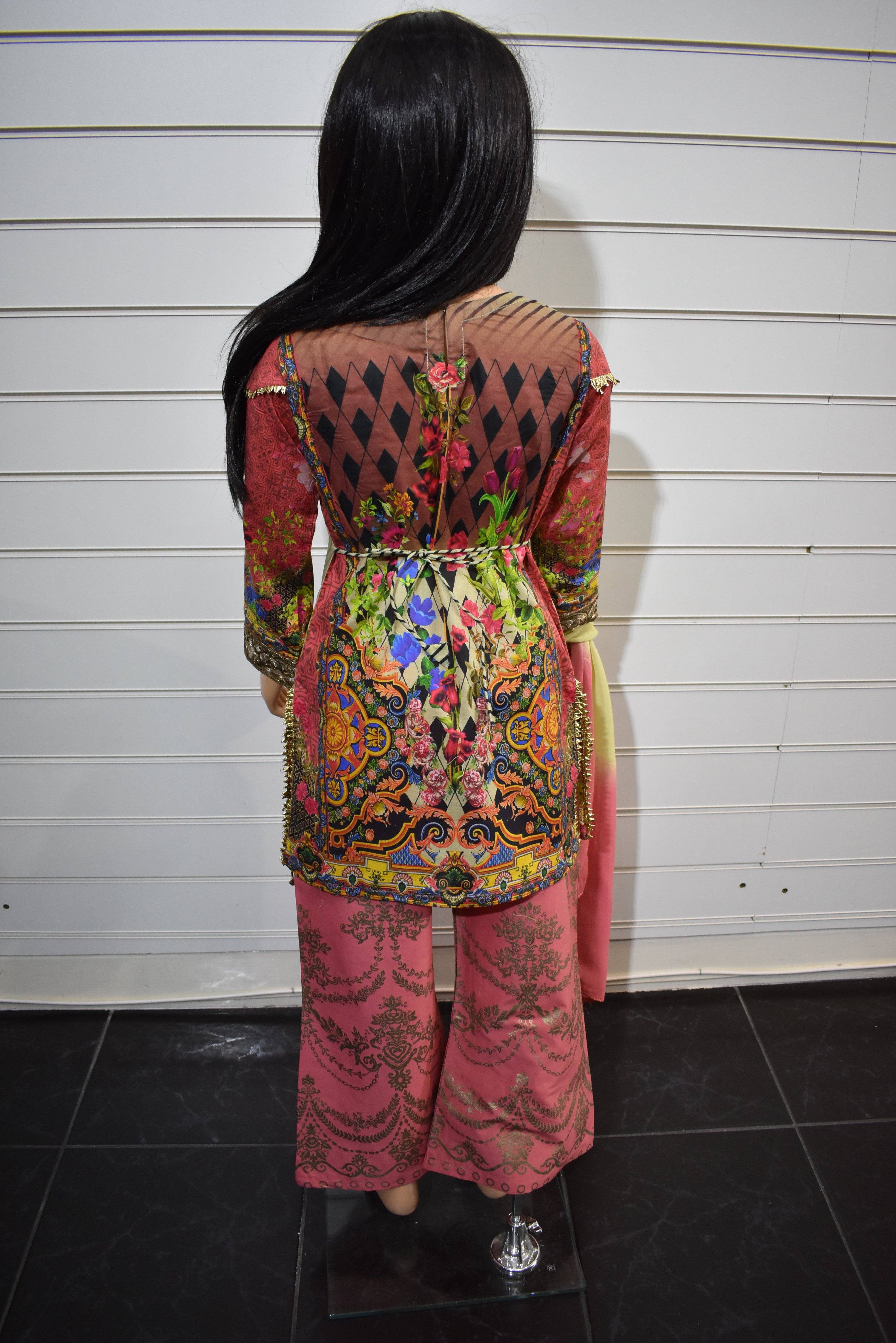Simrans Kids Digital Print Outfit with Printed Sharara Trousers AL21K - Stylish Ethnic Wear for Girls' Parties & Festivals