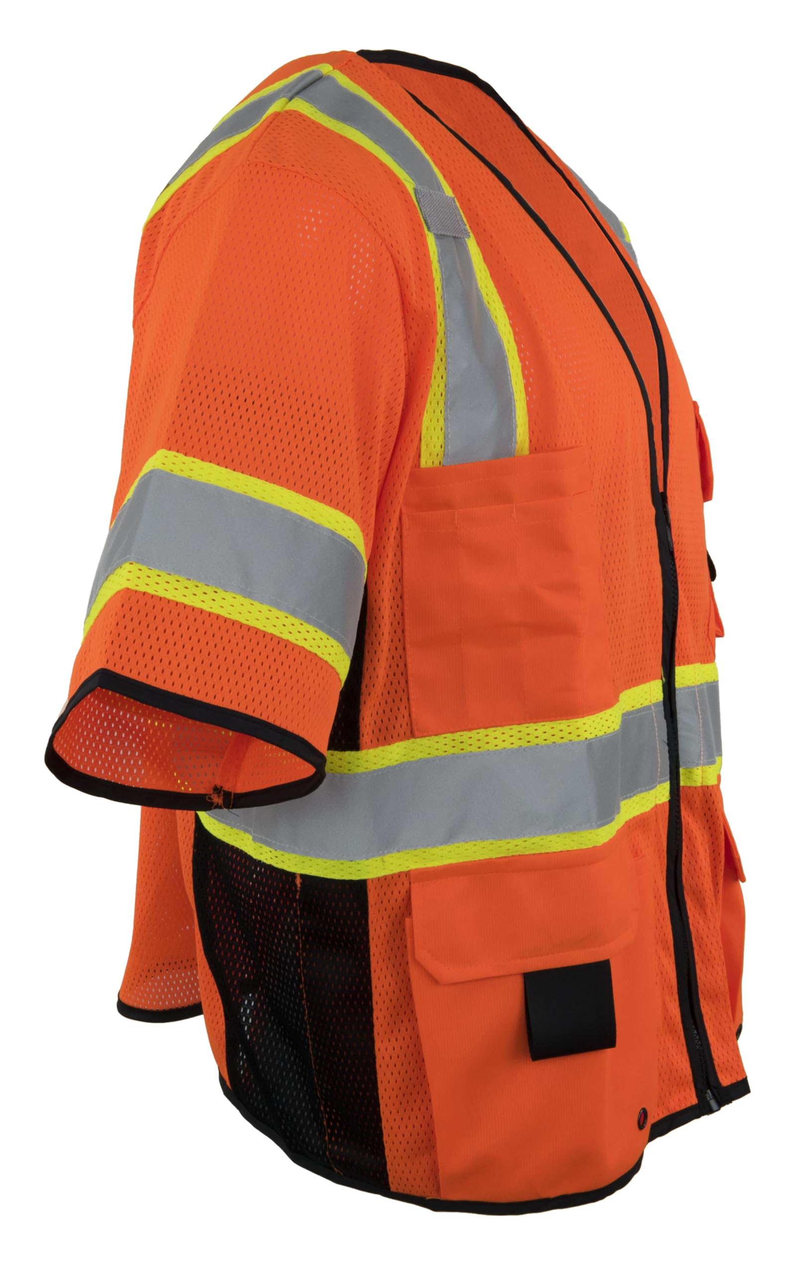 Ironwear 1296 Class 3 Polyester Mesh Safety Vest with Zipper & Radio Clips - High Visibility Reflective Work Vest for Construction, Road Crew & Emergency Responders