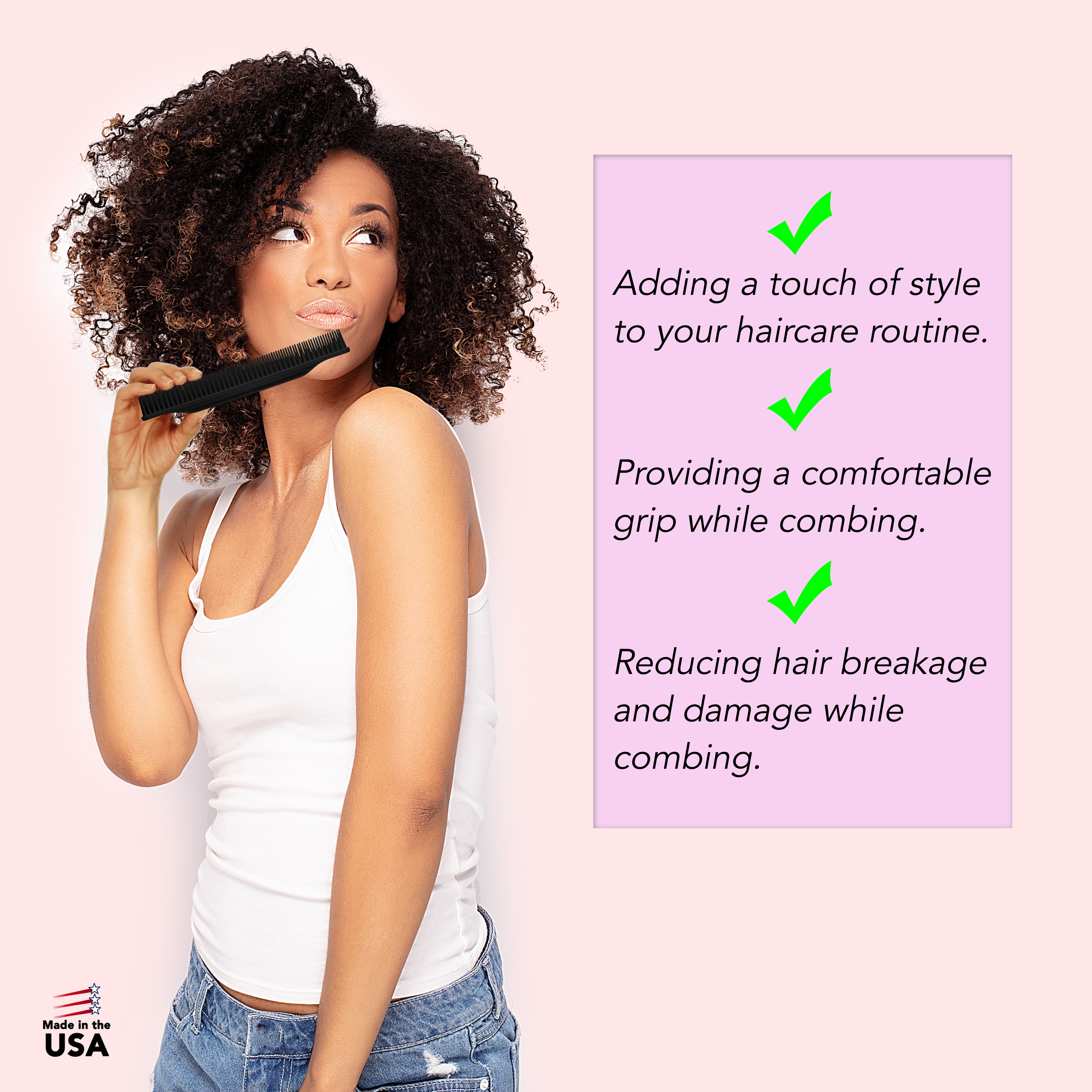 Allegro Combs #70 Wide Tooth Detangling Comb - 3 Row Styling Brush for Wet & Curly Hair - Perfect for Salon, Home & Travel Use