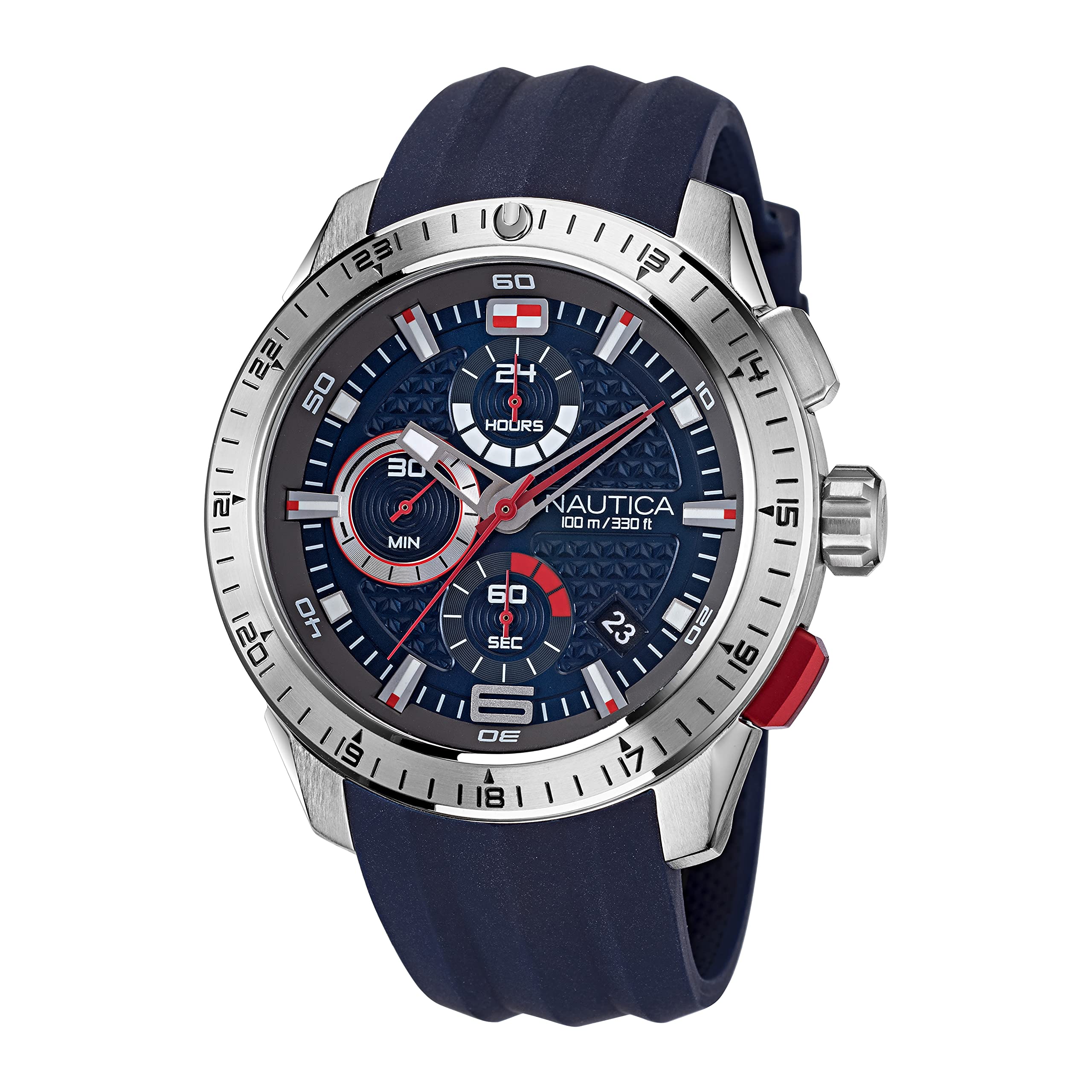 Nautica Men's NAPNSF108 NST 101 Grey Blue Silicone Strap Watch - Waterproof Casual Dress Watch for Business, Travel & Everyday Wear