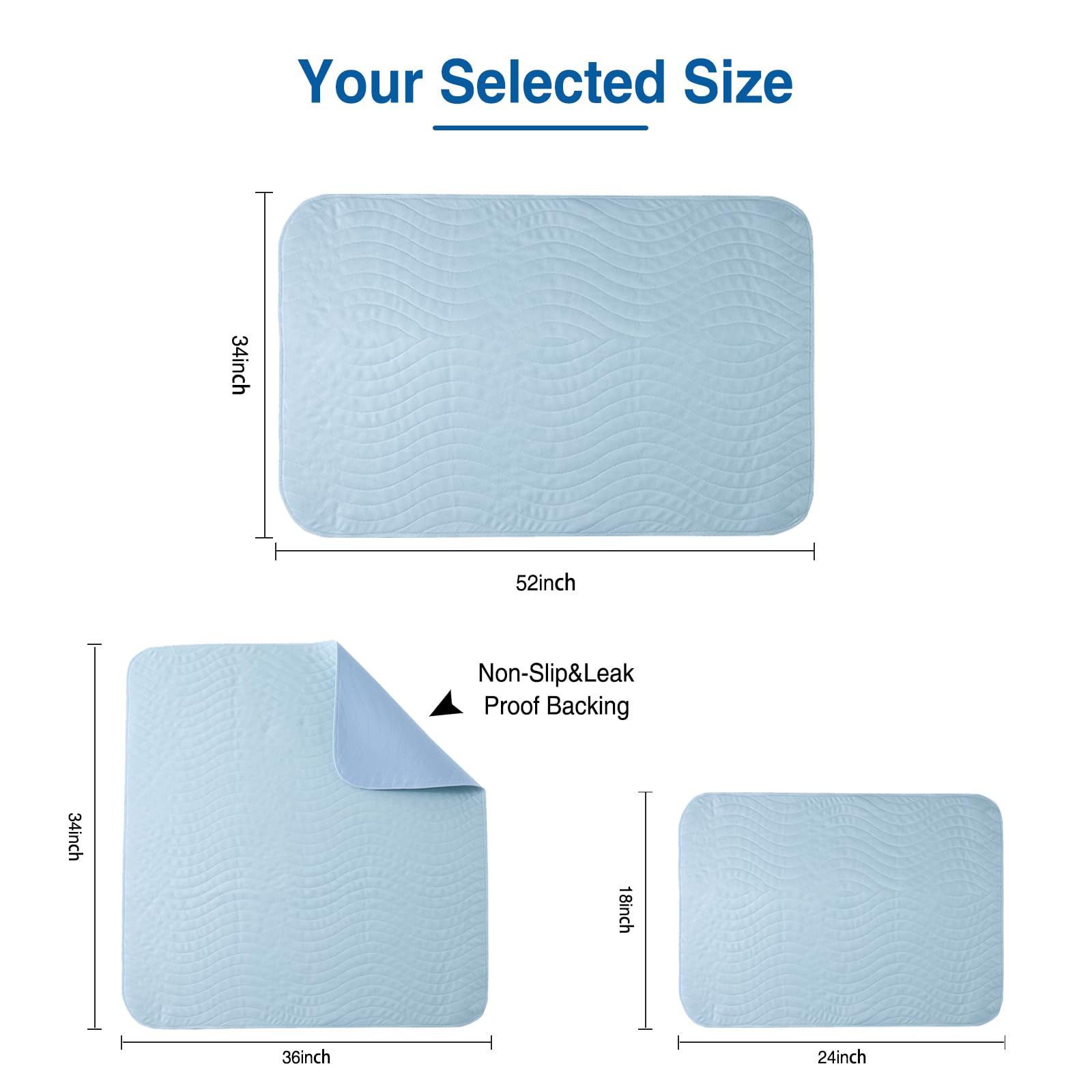 Washable Reusable Incontinence Pads - Heavy Absorbency Waterproof Underpads for Adults, Elderly, Kids & Pets - Bed, Couch, Sofa & Furniture Protector (34x36 Inch, Pack of 4) - Ideal for Home Care, Hospital Use & Travel
