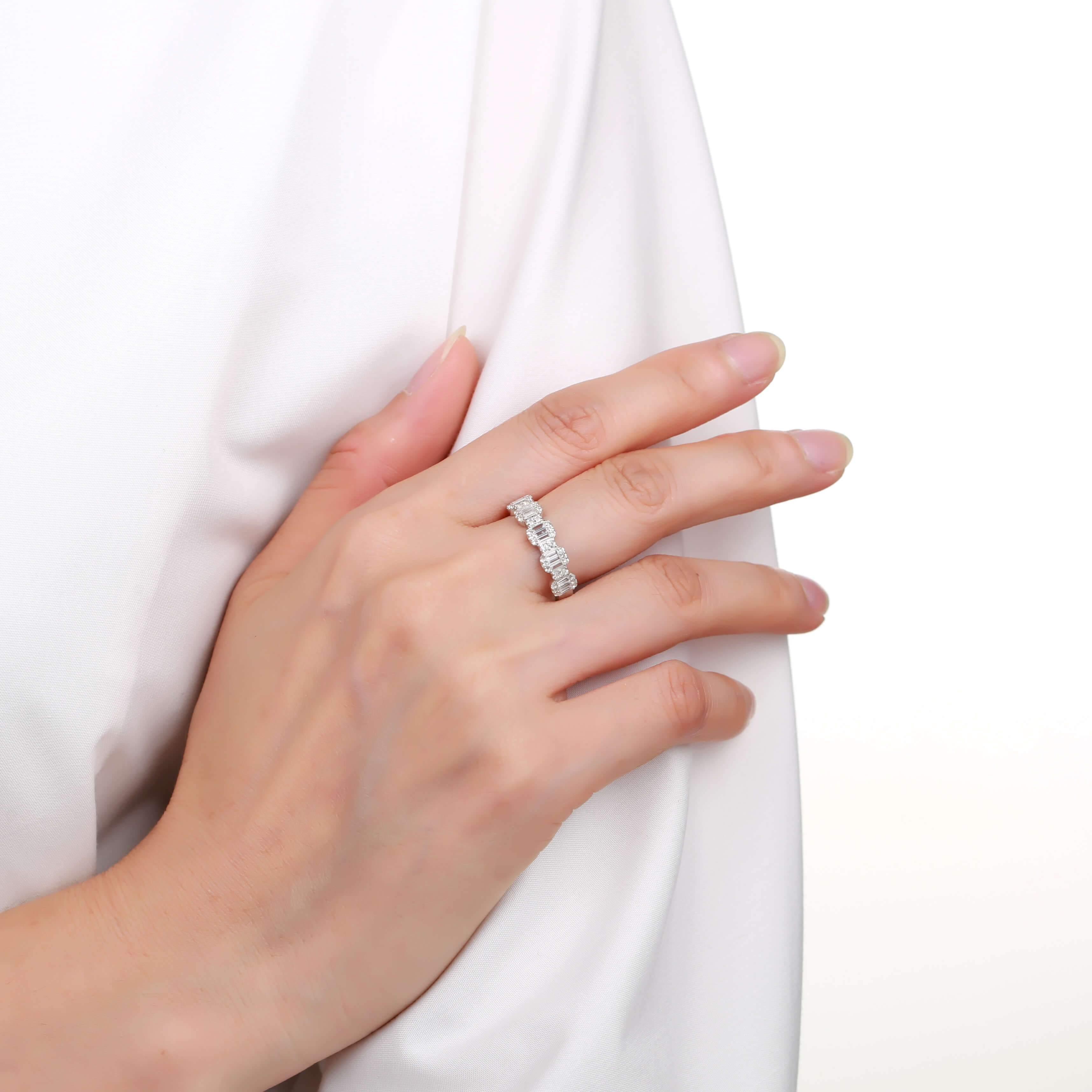 White Topaz Chunky Baguette Ring for Women - Elegant Cubic Zirconia Statement Jewelry for Engagement, Wedding & Everyday Wear