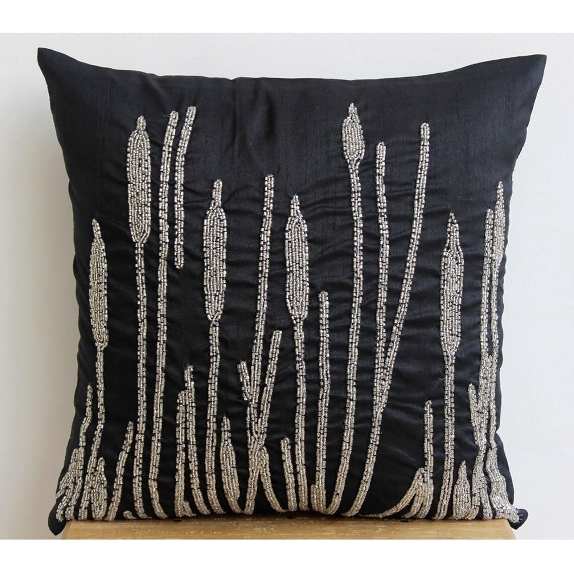 Premium Silk Zippered Pillow Covers 16x16 inch (40x40 cm) - Black Beauty Floral Design for Sofa, Bed & Home Decor - Luxury Throw Pillow Cases with Hidden Zipper for Couch, Living Room & Bedroom