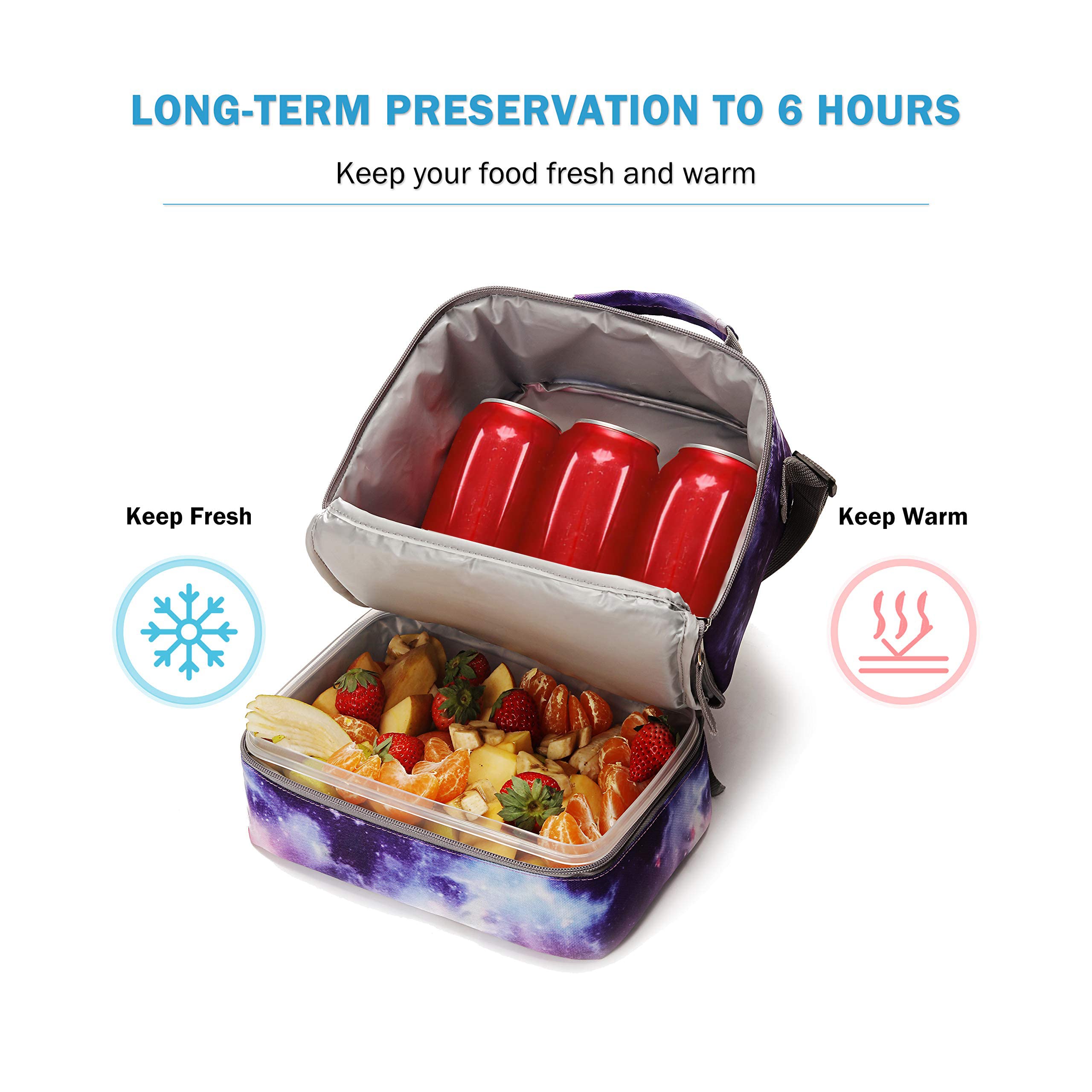 Tilami Insulated Lunch Bag for Kids & Toddlers - Adjustable Strap, Two Compartments, Leakproof Zipper - Perfect for School, Picnics & Travel (Purple)