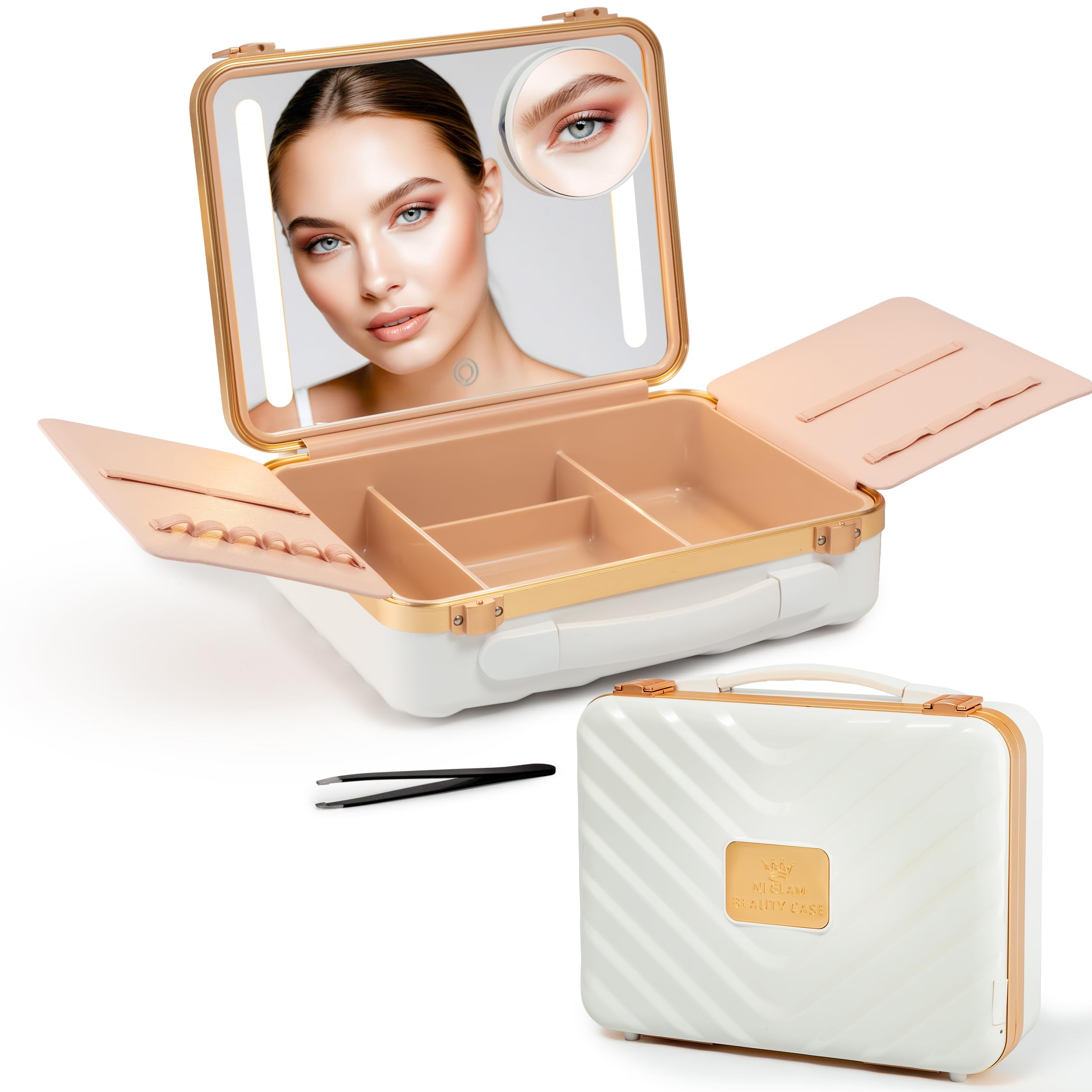 Portable LED Lighted Makeup Case with Mirror - Rechargeable Travel Makeup Organizer with 3 Light Settings & Mini 10x Mirror | Perfect for Travel, Home Vanity, and Professional Makeup Artists