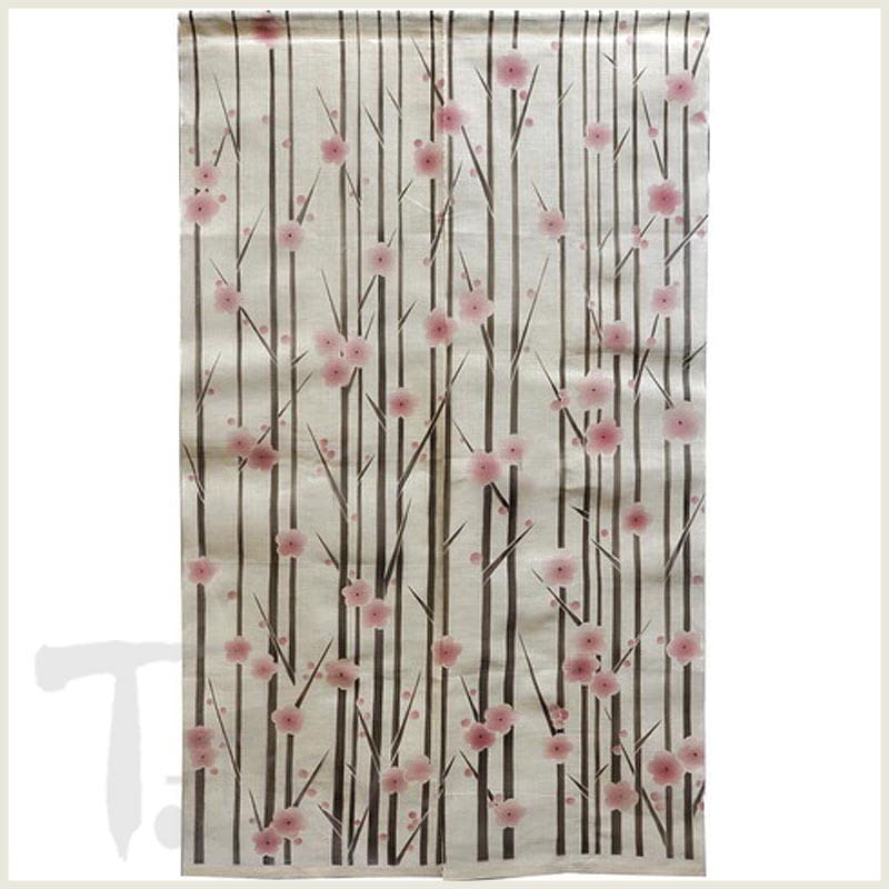 Elegant Vertical Cherry Blossom Linen Noren Curtain - Japanese Style Room Divider for Home Decor, Bedroom, Living Room & Entryway