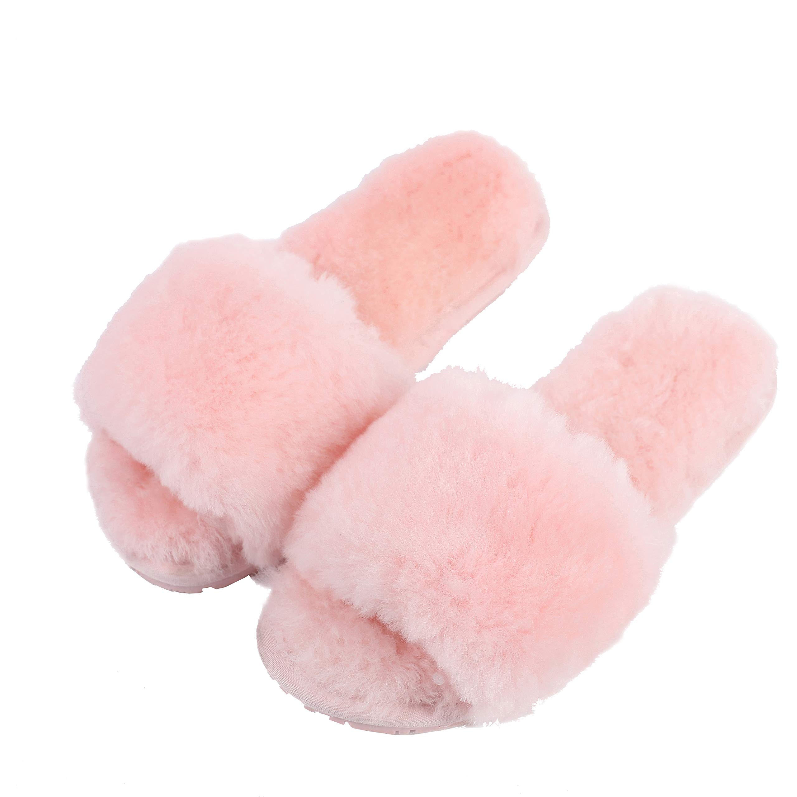 Boiled Wool Slippers for Women - Genuine Fur Open-Toe House Slippers by dechic | Cozy Indoor Luxury Slippers for Home, Spa & Relaxation