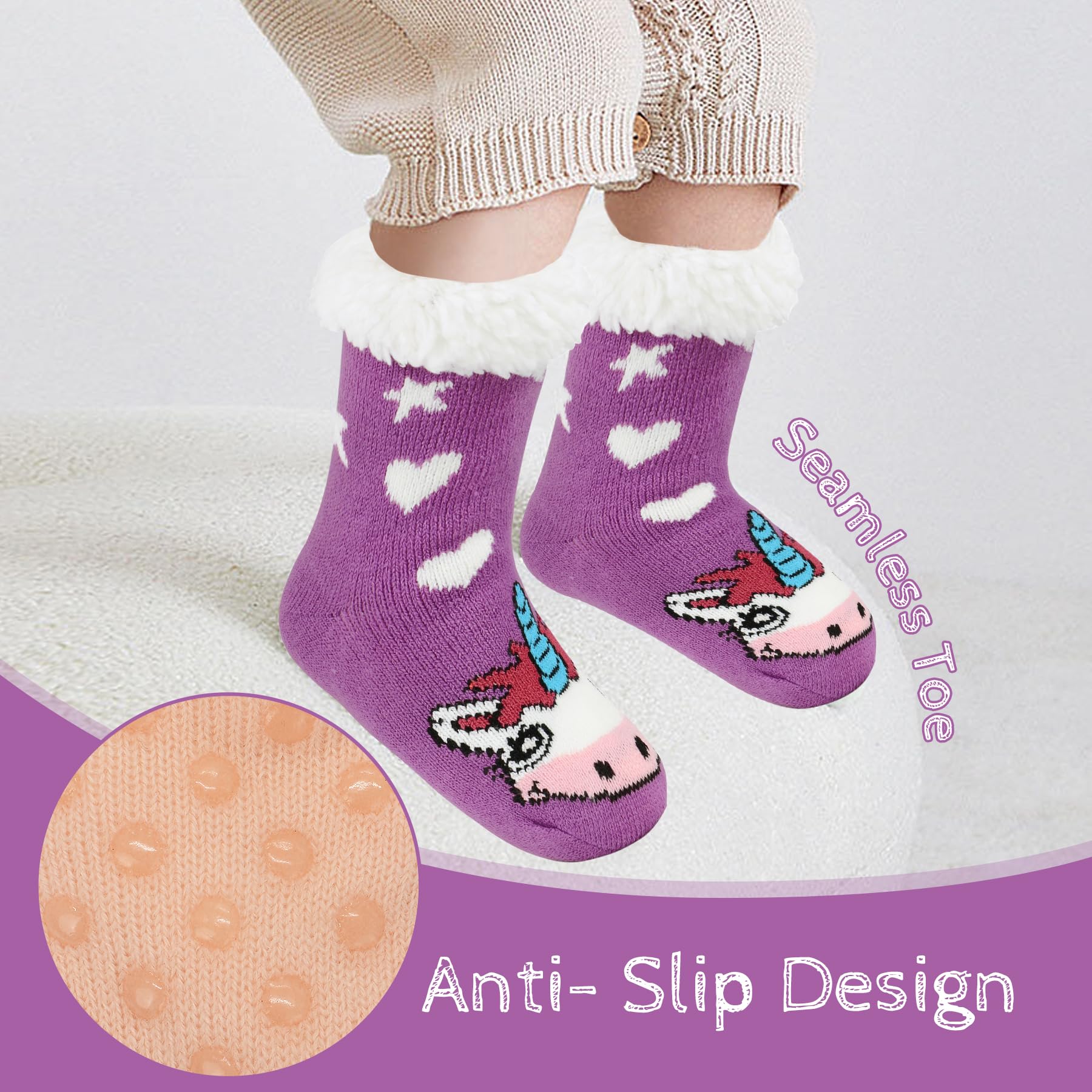 Zando Kids Fluffy Slipper Socks for Girls & Boys - Warm Fleece Fuzzy Non-Skid Animal Grip Socks - Perfect for Christmas Gifts, Winter Indoor Wear & Cozy Home Use
