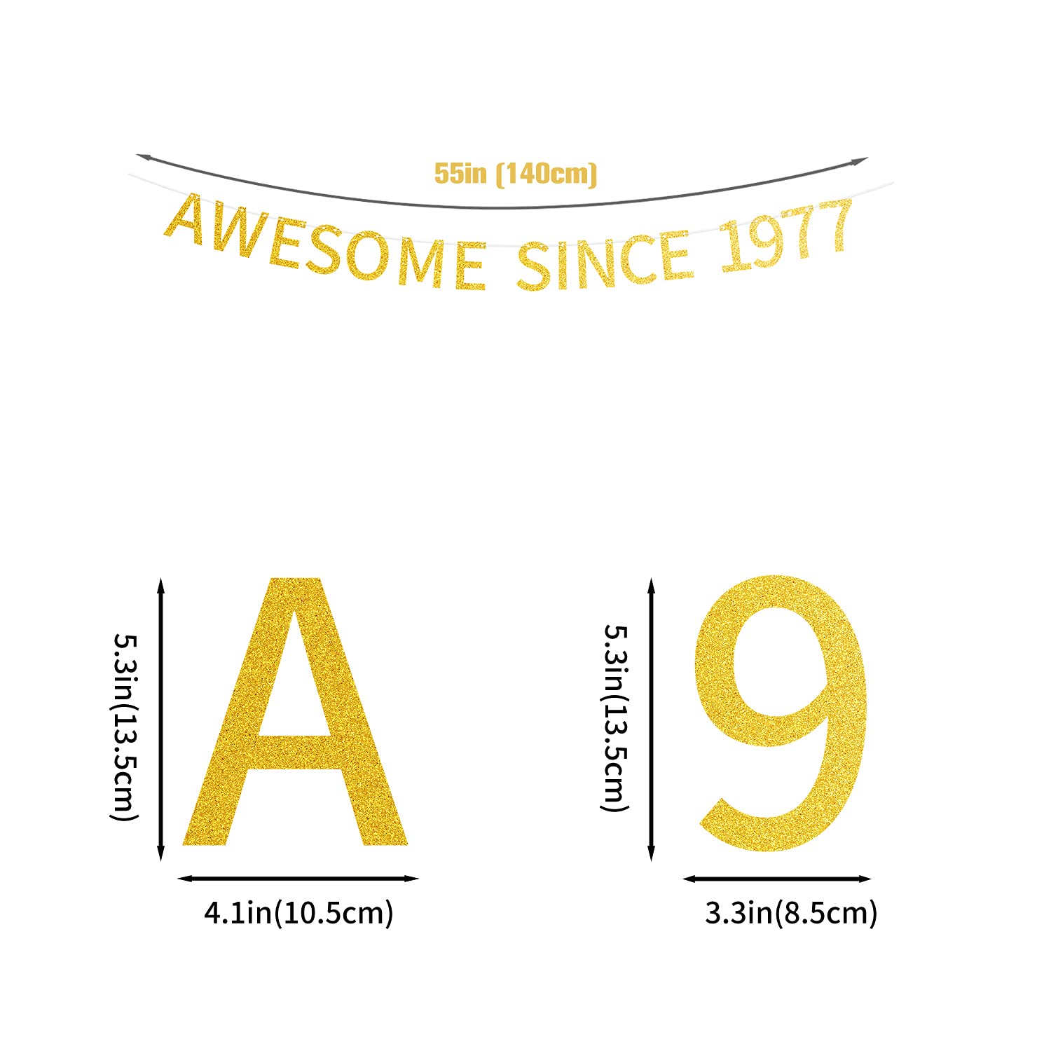 Happy 48th Birthday Banner - Gold Glitter Pre-Strung Party Decoration Since 1977 for Men & Women - Perfect for Birthday Parties, Anniversaries & Celebrations
