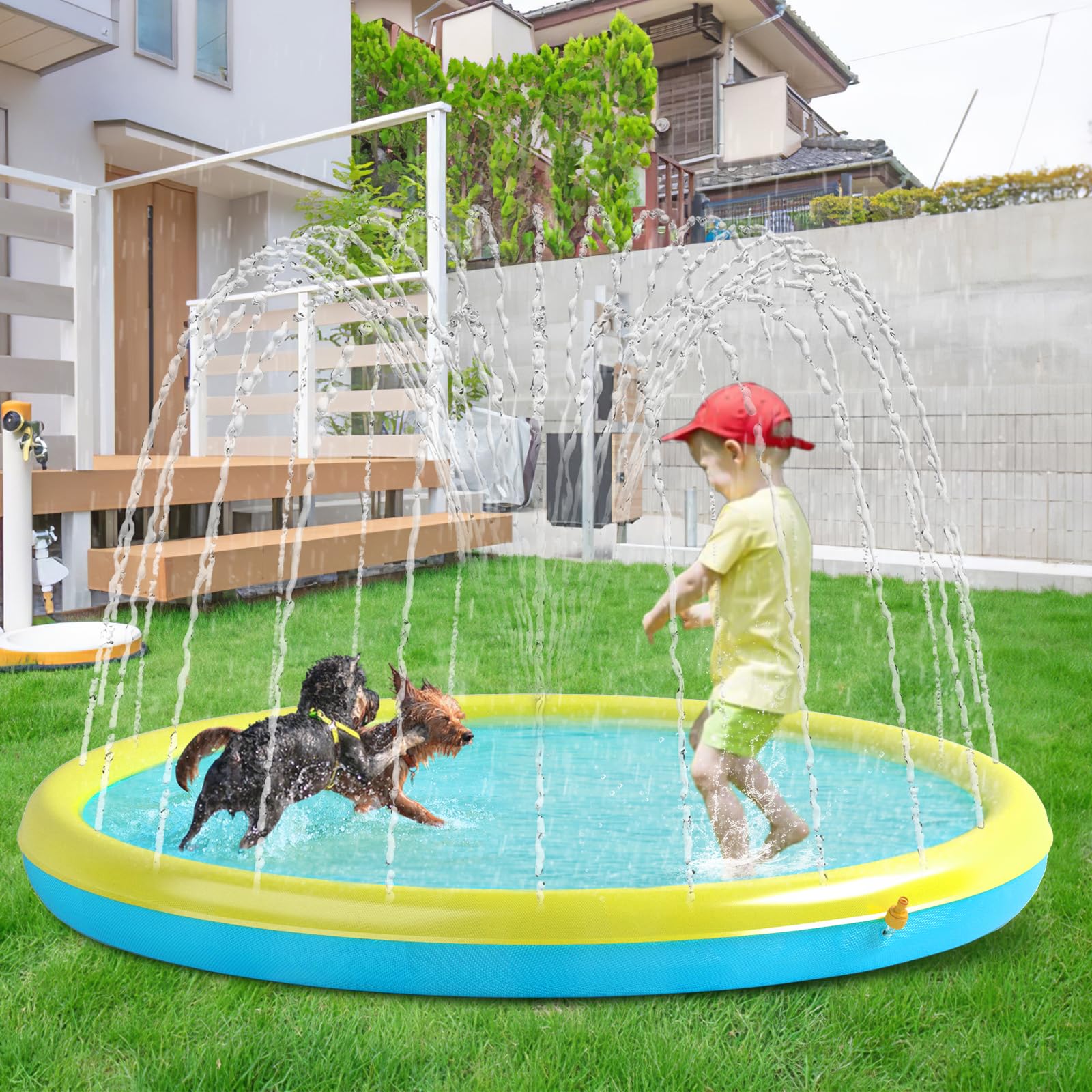 **Heeyoo Non-Slip Splash Pad for Kids & Toddlers – Durable Outdoor Water Play Mat, Summer Sprinkler Pool & Dog Splash Pad – Perfect for Backyard, Park, and Beach Fun**