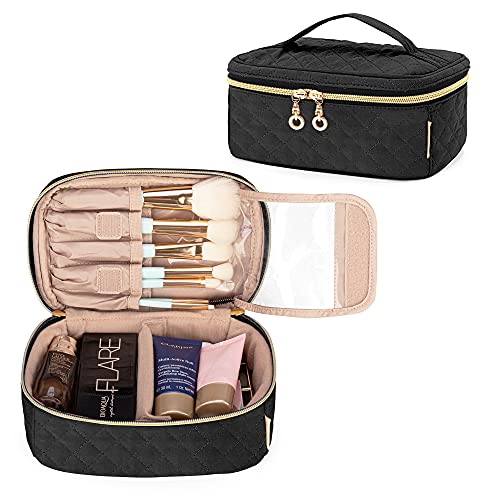 Teamoy Travel Makeup Brush Case - Professional Cosmetic Organizer Bag with Handle for Makeup Brushes (Up to 9 Inch) & Beauty Essentials, Medium Size, Black (Bag Only) - Perfect for Travel, Salon & Home Makeup Storage