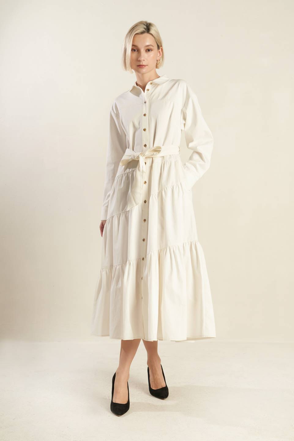 Anytime Now Women's Woven Twill Midi Dress - Casual Office Wear & Spring Summer Fashion