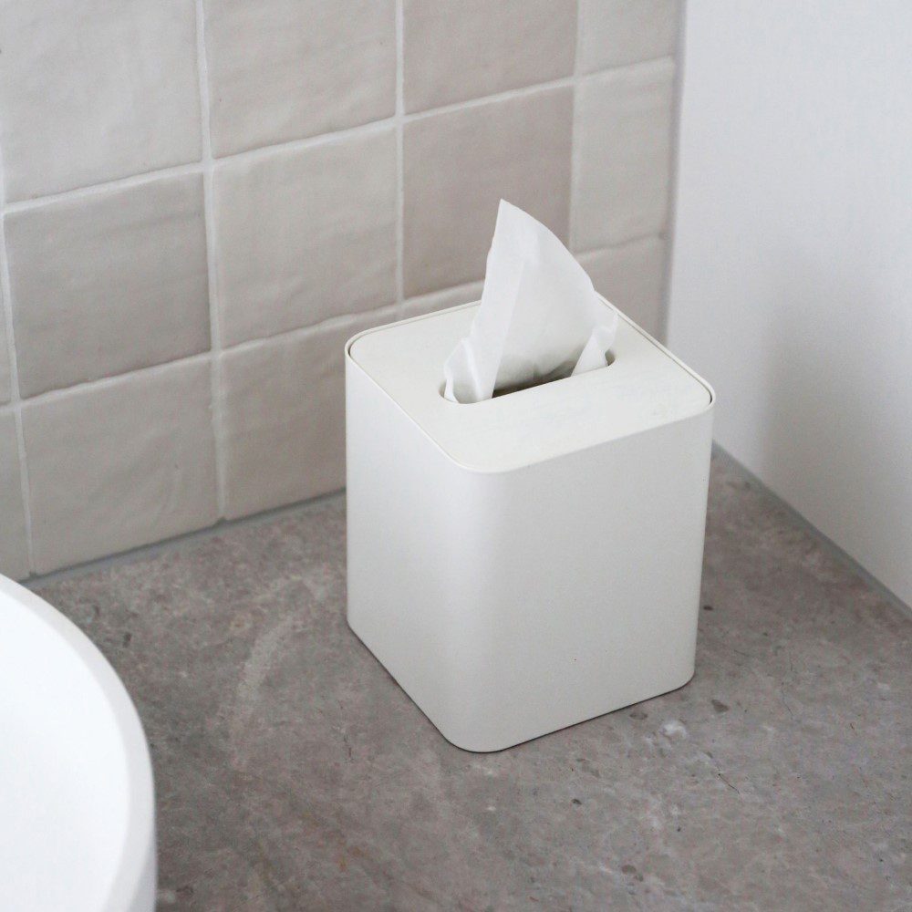 Square Tissue Box with Metal Lid - White & White | Modern Home Decor for Living Room, Bathroom & Office | Stylish & Functional Tissue Holder