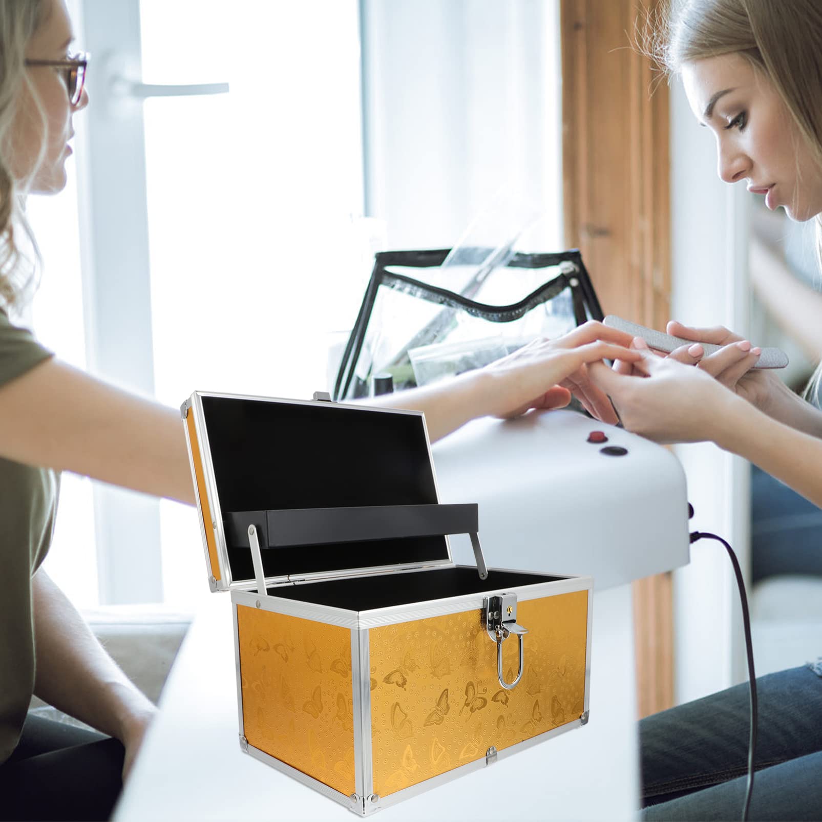 Large Aluminum Alloy Makeup Train Case - Professional Cosmetic Organizer for Travel & Salon Use | Waterproof Portable Makeup Storage Box for Artists, Bridal & On-the-Go Beauty