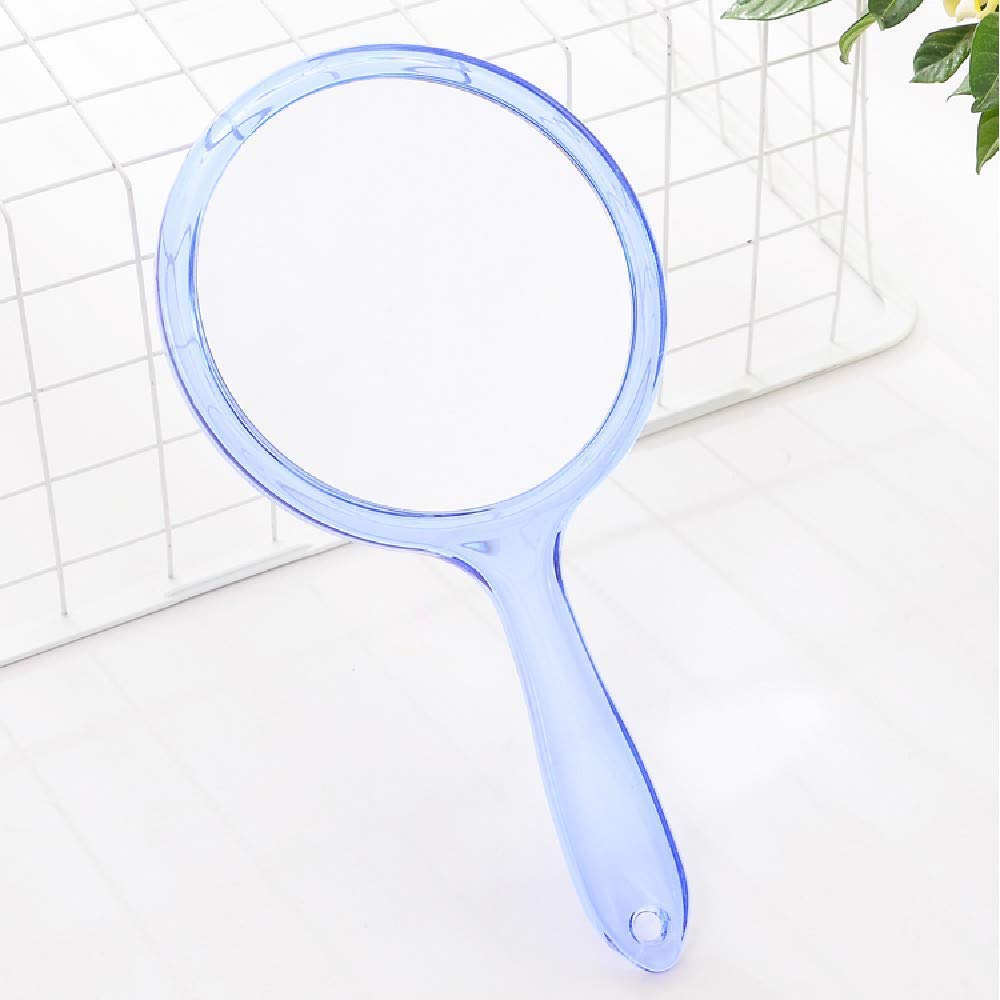 3X & 1X Magnifying Makeup Hand Mirror - Double-Sided Travel Cosmetic Mirror with Acrylic Clear Finish, Large Round Handheld Mirror (Blue) - Perfect for Travel, Home Makeup & Professional Salon Use