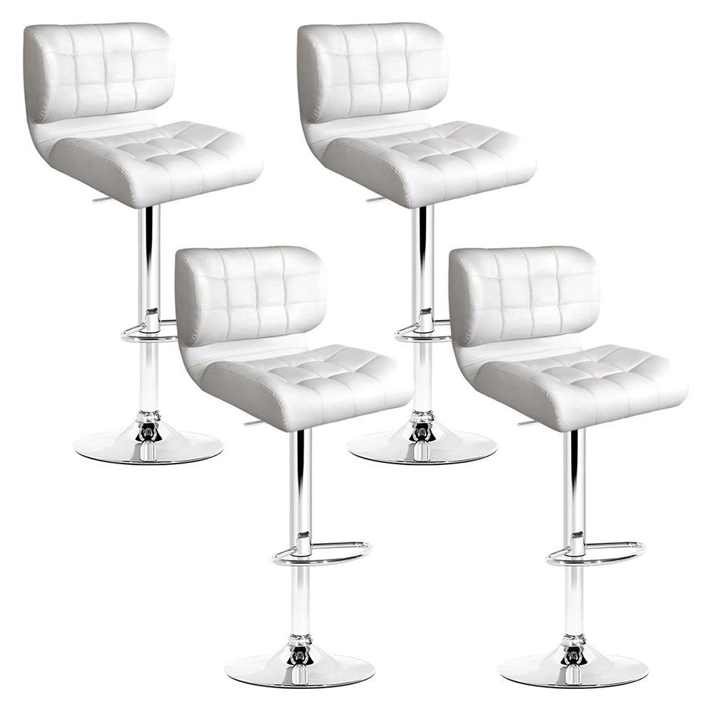 4 Bar Stools with Gas Lift Mechanism - White Leather Padded Seat - Perfect for Kitchen Island, Breakfast Nook or Home Bar Decor