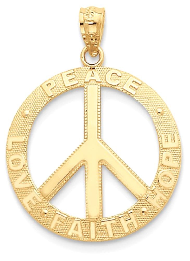 14K Solid Yellow Gold Peace Love Faith Hope Pendant Necklace - Inspirational Jewelry Gift for Women, Birthday, Anniversary, Graduation - Perfect for Daily Wear & Special Occasions