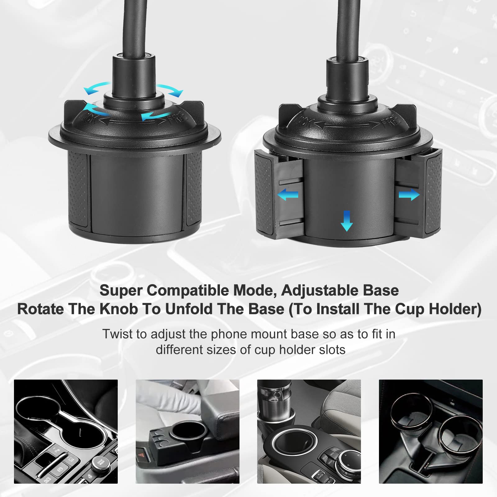 360° Rotating Adjustable Gooseneck Car Cup Holder Phone Mount - Universal Smartphone Holder for iPhone, Samsung, Pixel - Perfect for Road Trips, Commuting & GPS Navigation