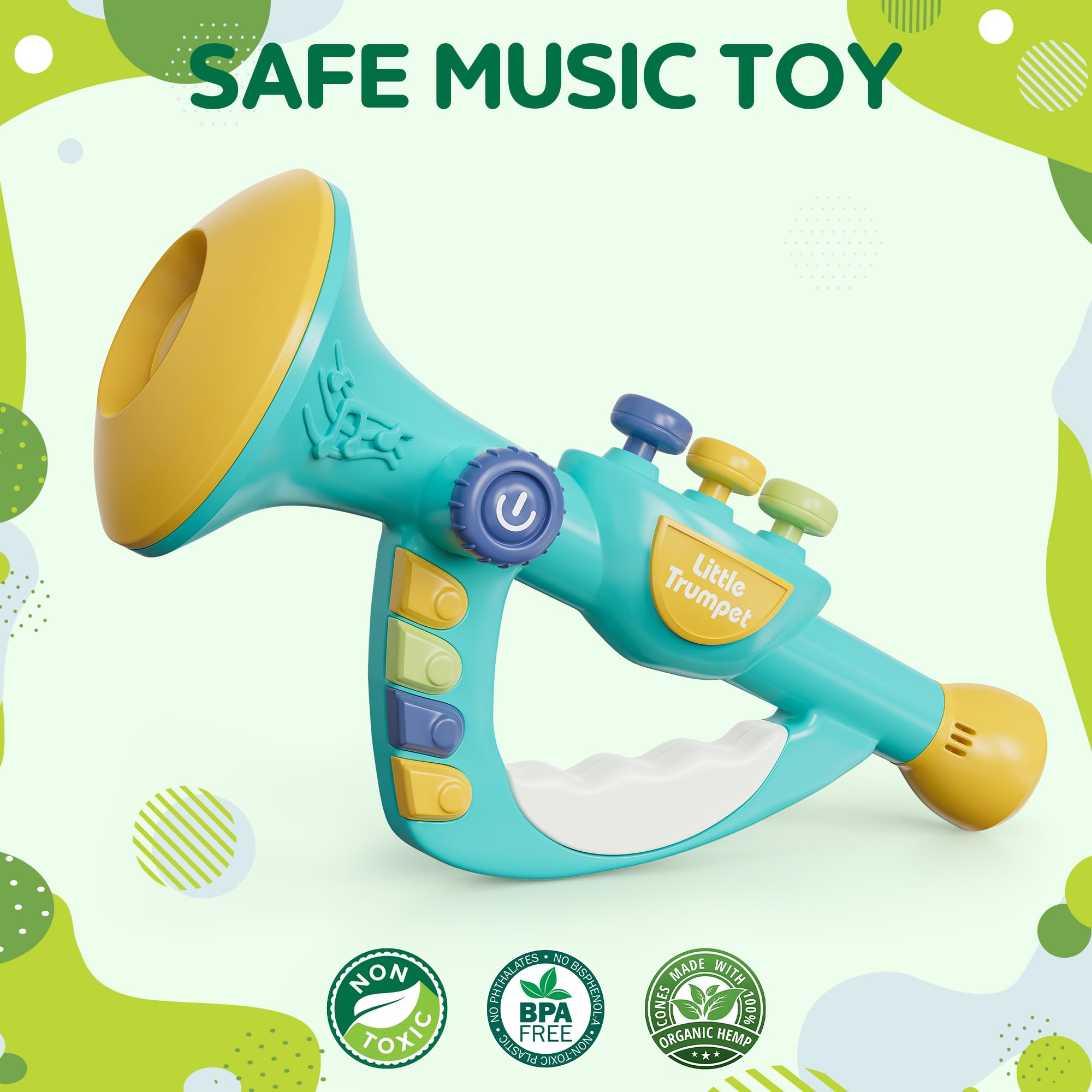 Contixo KT2 Toddler Trumpet Toy - Educational Musical Instrument for Babies & Kids with Light Effects, Adjustable Volume & Multiple Rhythms | Perfect for Early Learning, Birthday Gifts & Family Playtime (Blue)