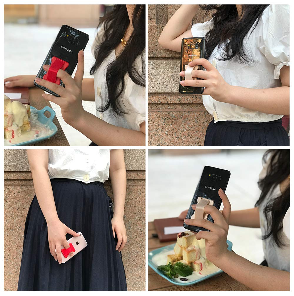 Universal Phone Grip Holder - 2 Pack Sticky Phone Stand for All Smartphones, Compatible with Wireless Charging (Dot Red) - Perfect for Gym, Driving, Video Calls & One-Handed Use