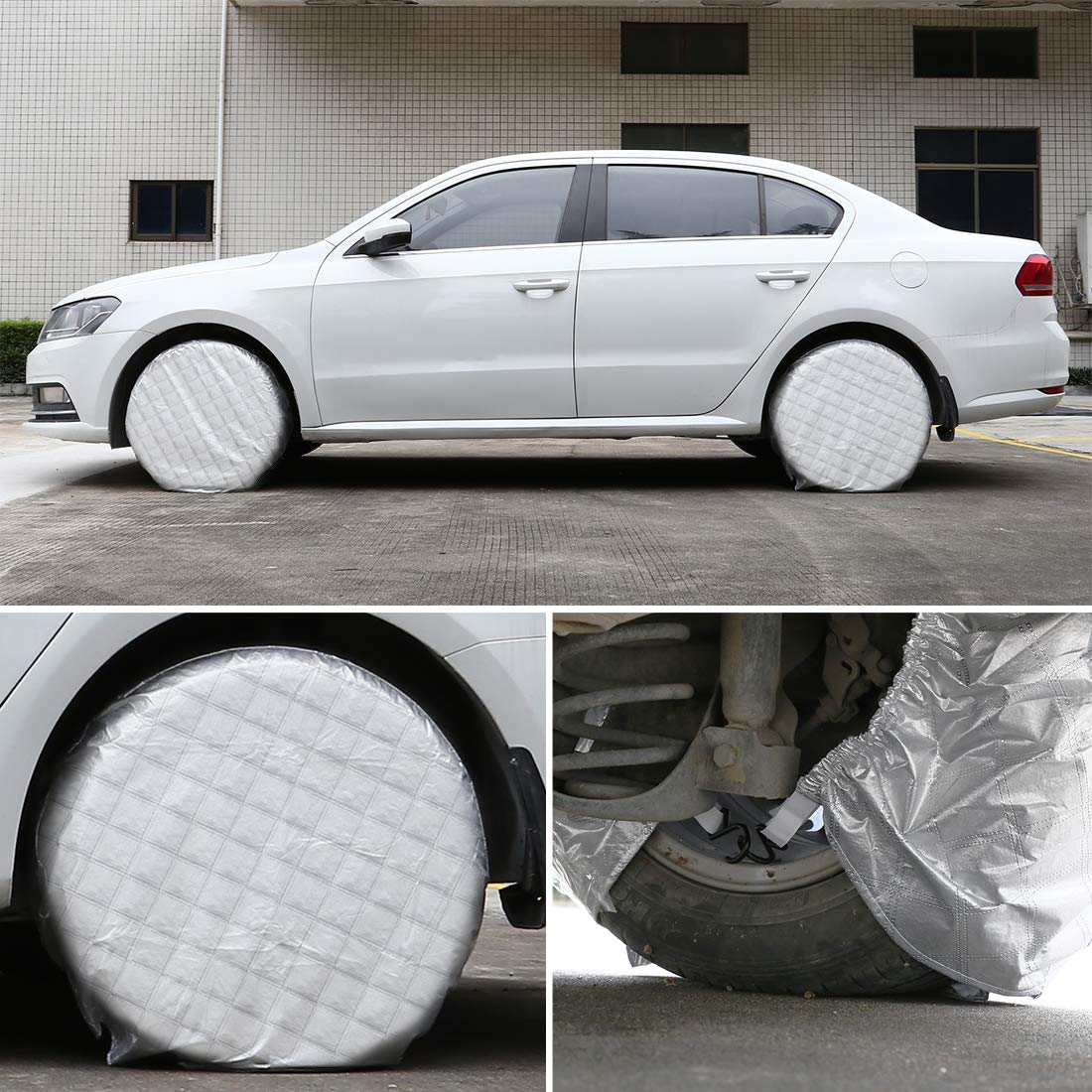 X AUTOHAUX 4-Piece Waterproof Aluminum Tire Covers for Cars & RVs (30-32 Inch, Silver) - Durable Tyre Protectors for All-Weather Protection & UV Resistance | Perfect for Parking, Storage & Travel
