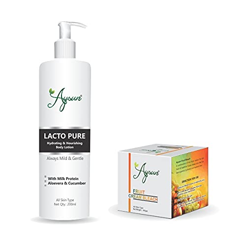 Aysun Lacto Pure Boyd Lotion & Fruit Cream Bleach (100g) Combo Pack of 2 - Skin Brightening & Whitening Cream for Face & Body - Perfect for Daily Skincare Routine & Glowing Complexion