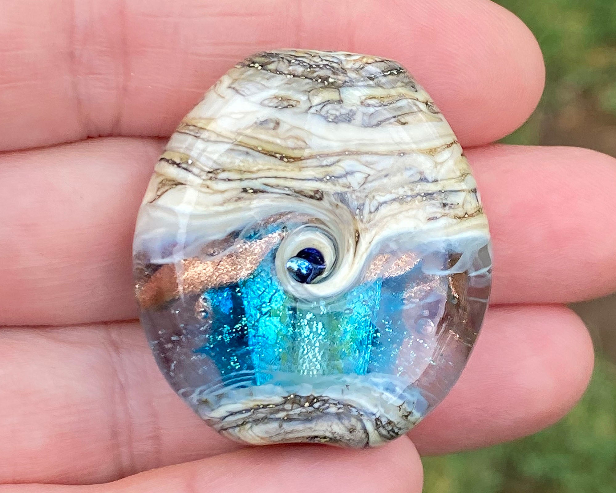 Handmade Aqua Blue Organic Lampwork Glass Focal Bead for Jewelry Making - Perfect for Necklaces, Bracelets, and DIY Craft Projects
