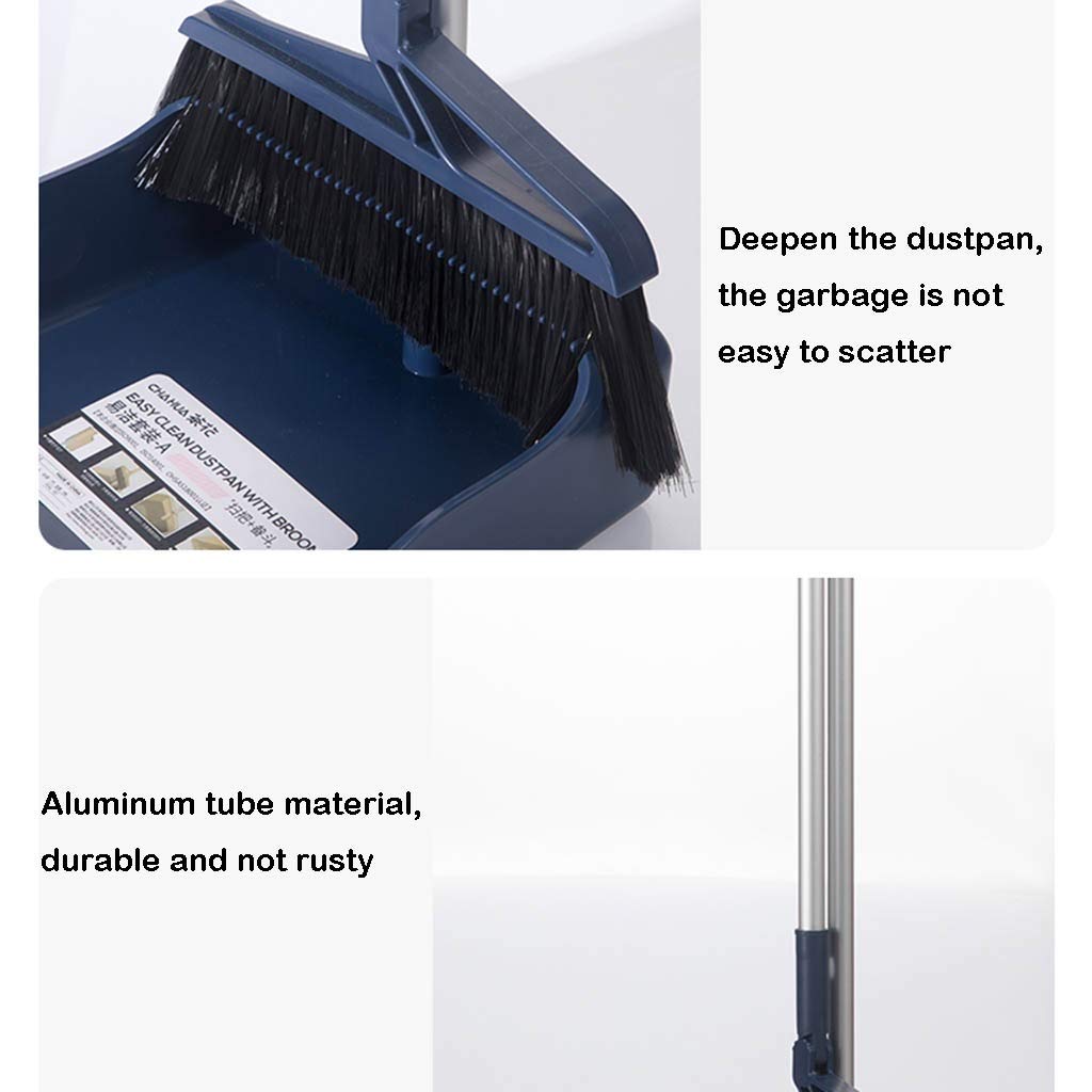 NLIAN Broom and Dustpan Set - 104cm Long Handle with 3-Layer Brush Head & Comb Teeth for Home, Kitchen, Office - Blue | Perfect for Hardwood Floors, Tile & Pet Hair Cleaning