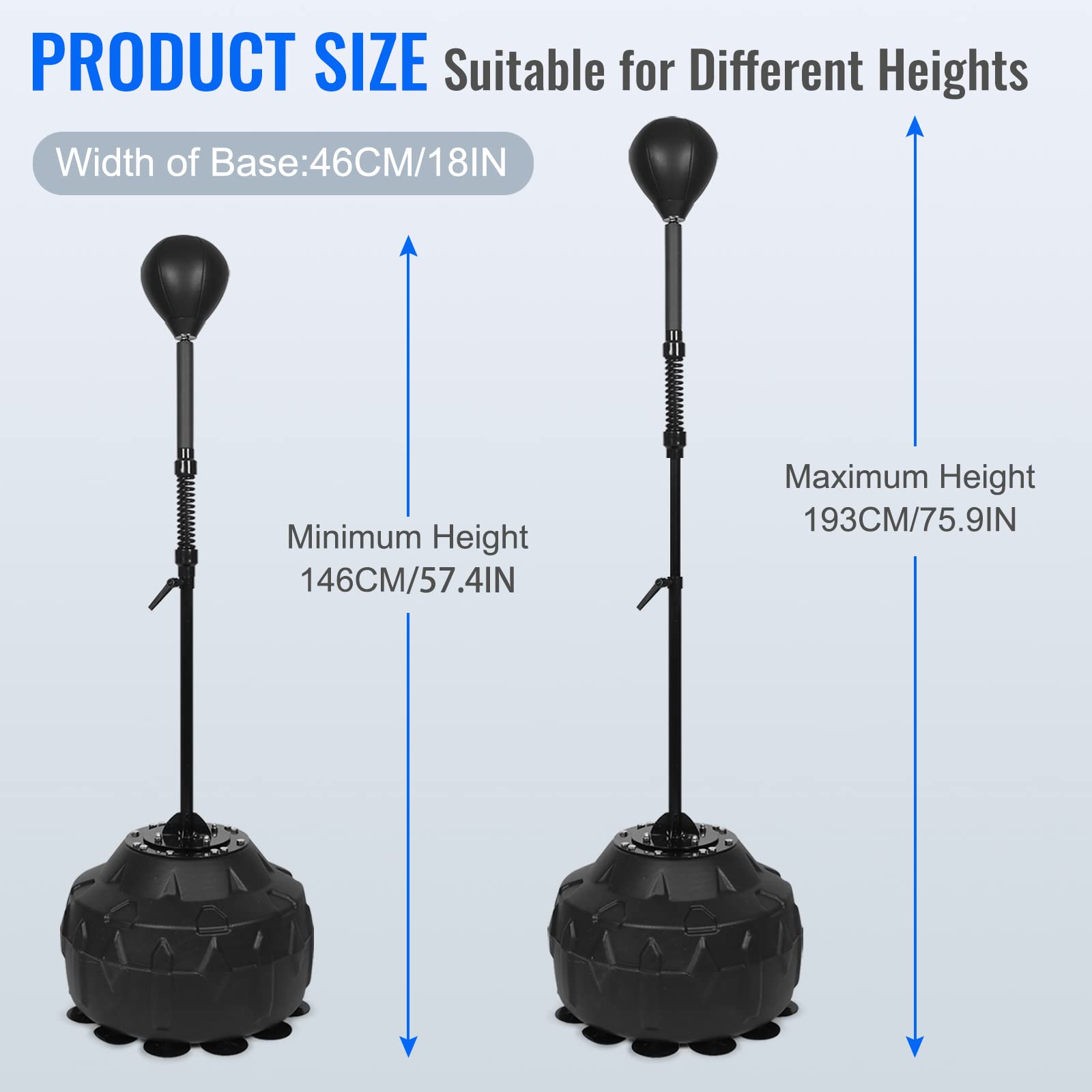 Reflex Speed Bag - Heavy Duty Free Standing Punching Bag with Adjustable Height & Reinforced Spring - Durable Stress Relief Boxing Equipment for Home Gym & Fitness Training - Perfect for Boxers, MMA Fighters & Cardio Workouts