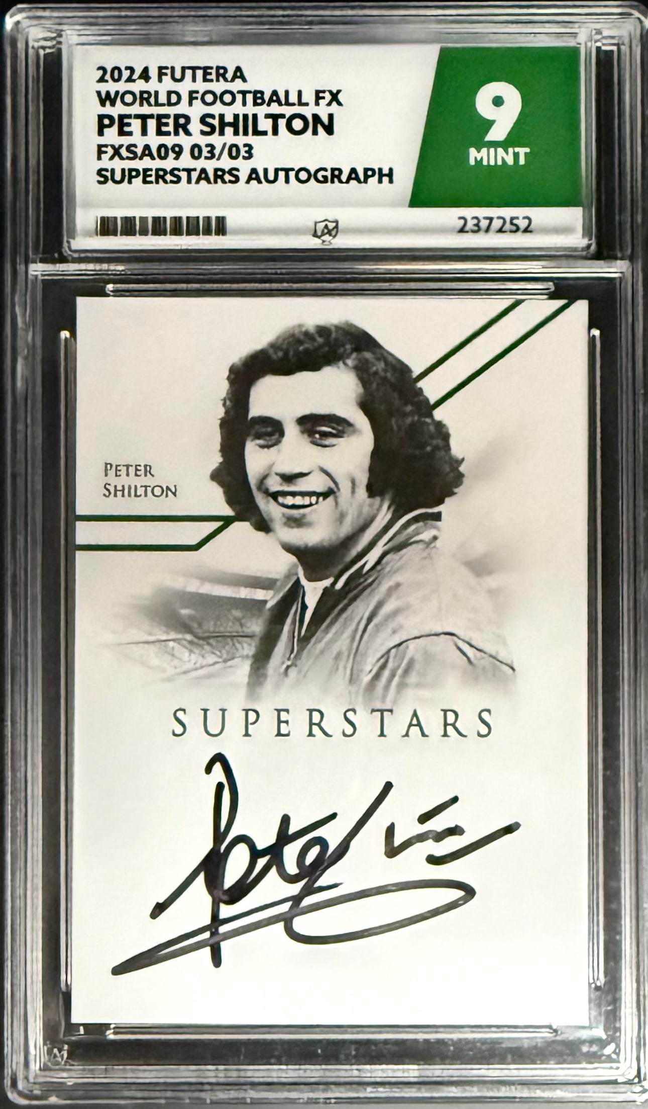 Rare Peter Shilton Autographed Football Card #3/3 - Futera World Football FX 2024 ACE9 - Perfect for Soccer Memorabilia Collectors & Sports Fans Display