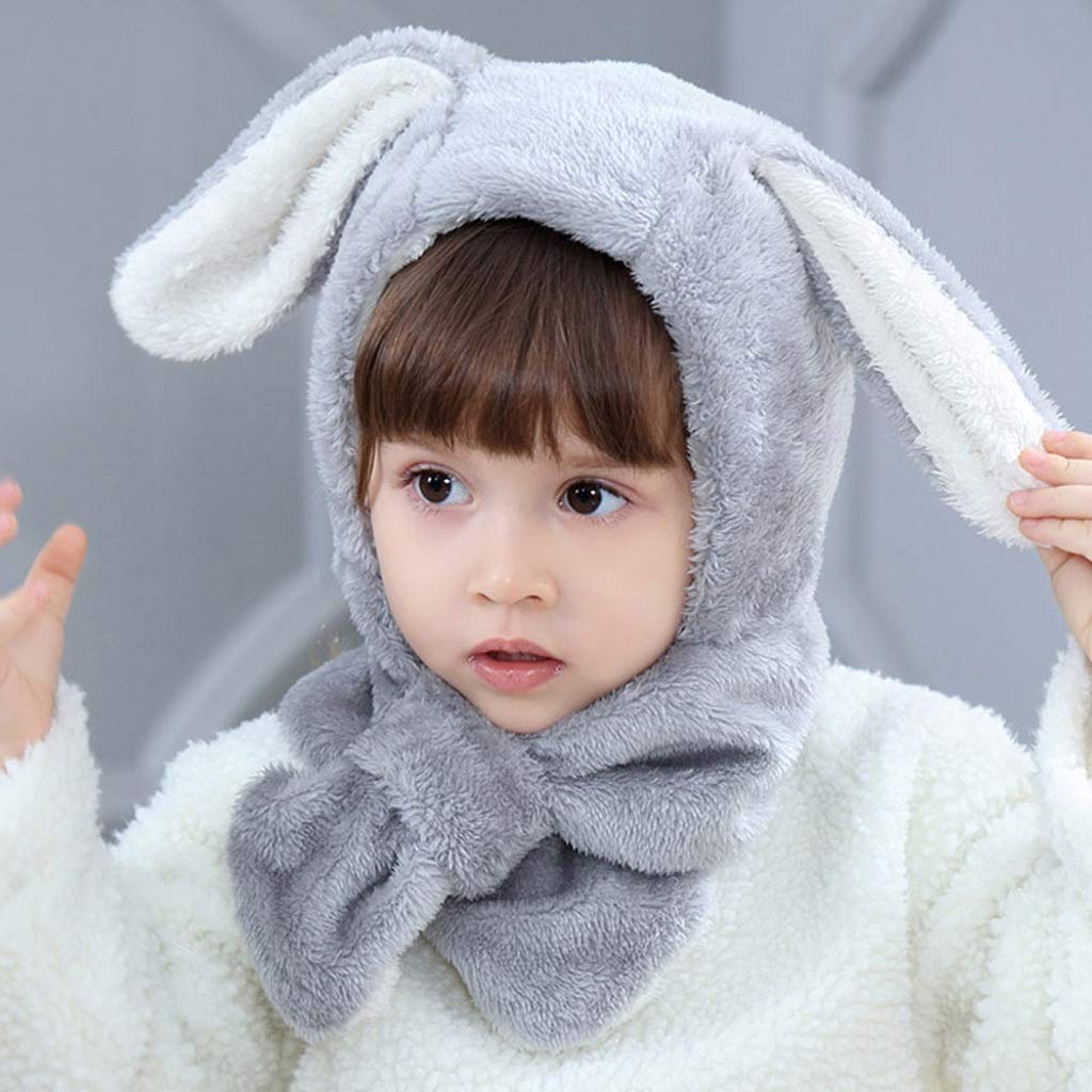 Soft Plush Rabbit Bear Ear Winter Hat & Scarf Set for Baby Boys Girls - Warm Hooded Beanie Cap for Kids in Autumn & Winter - Perfect for Outdoor Play, Snow Days, and Holiday Photos (Color: A)