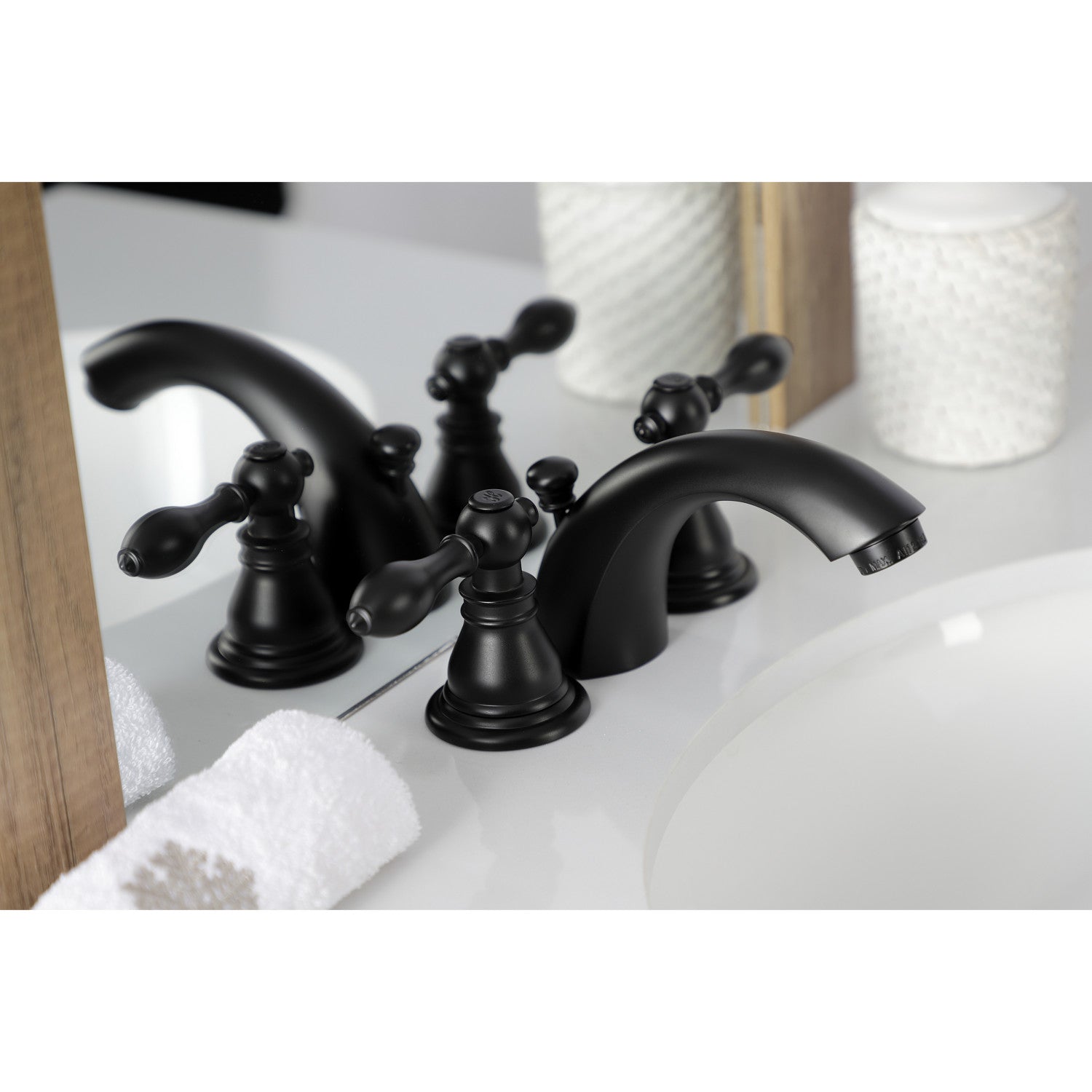 KB950ACL Matte Black Bathroom Faucet - 2 Handle Deck Mount Widespread Sink Faucet with Pop-Up Drain - Vintage Style for Bathroom & Powder Room Sink Upgrade