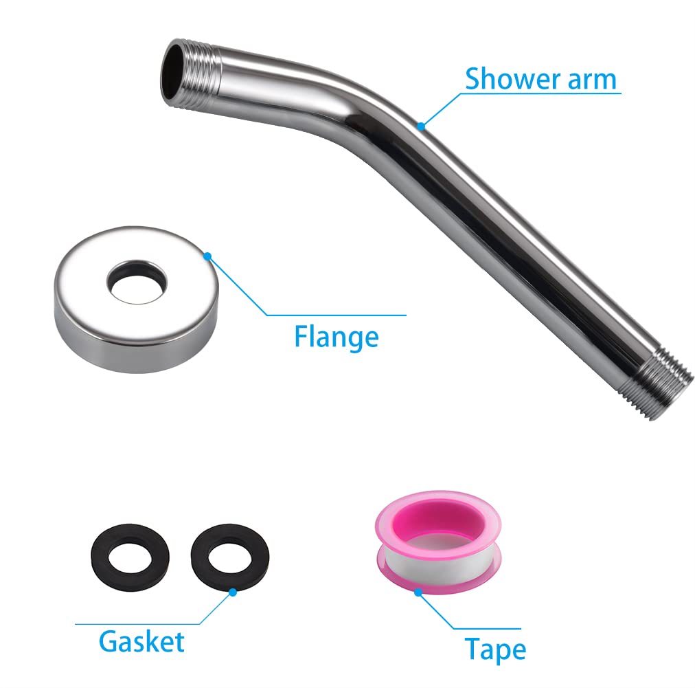 Enoughtmen 10 Inch Stainless Steel Shower Arm with Flange & Tape - Chrome Wall-Mounted Shower Head Extension for Fixed Shower Heads | Perfect for Bathroom Renovation & Space-Saving Shower Solutions
