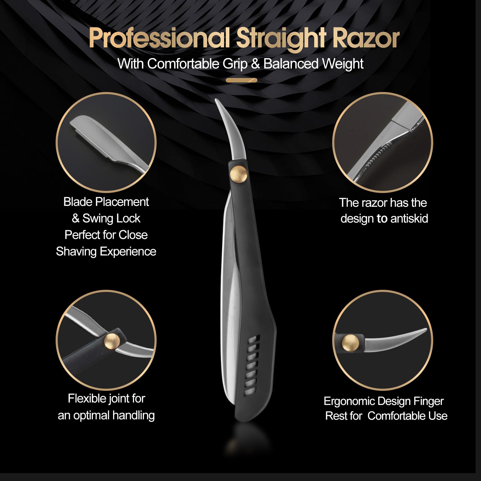 Premium Stainless Steel Straight Razor for Men - 15 Replaceable Blades, Barber Shaving Kit for Professional & Home Use - Perfect for Beard Shaping, Grooming & Close Shaves (Gold-Orange)