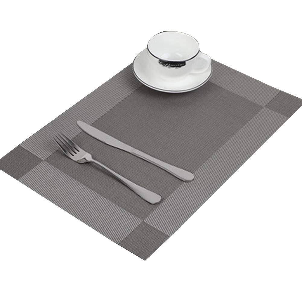 Set of 4 PVC Table Placemats - Waterproof & Non-Slip Gray Dining Mats for Kitchen, Dining Room, and Outdoor Use