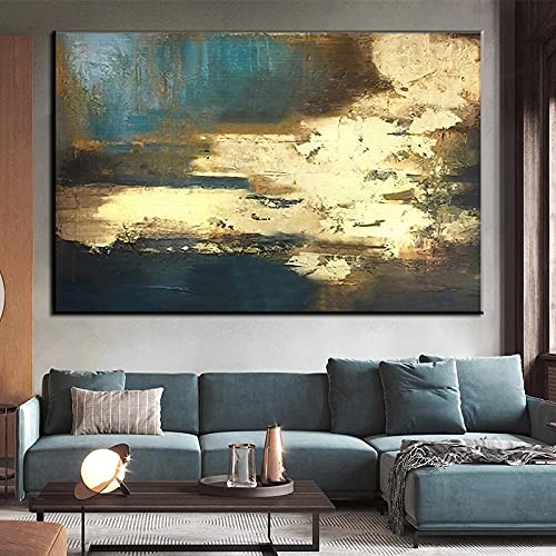 Abstract Art Paintings Canvas Prints - Blue & Gold Graffiti Wall Art for Bedroom & Living Room Decor | Frameless 16x24 Inch Modern Home Picture Artwork Poster | Perfect for Contemporary Spaces & Gift Giving