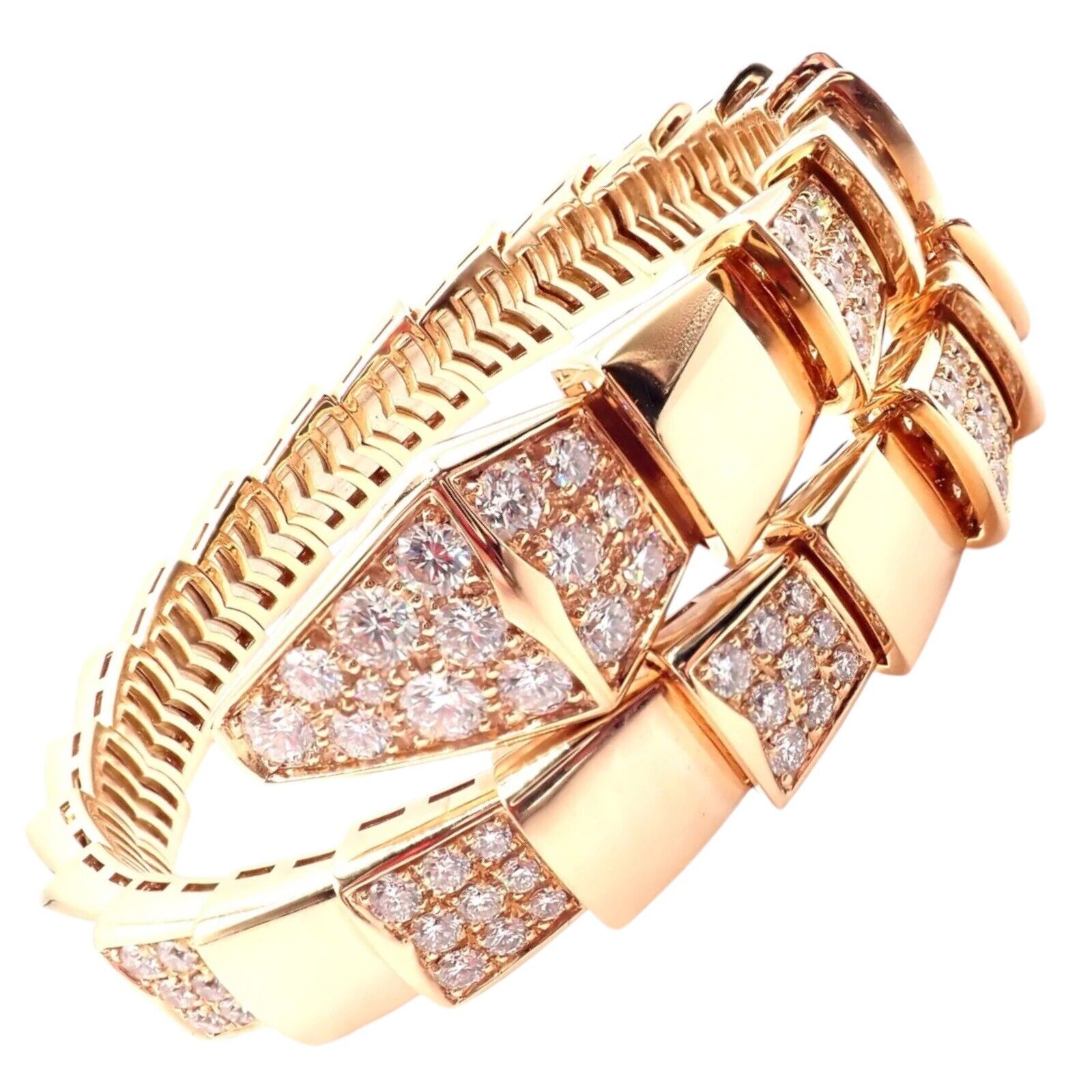 Authentic Bulgari Bvlgari Serpenti Viper 18k Rose Gold Diamond Bangle Bracelet for Women - Luxury Italian Jewelry Gift for Anniversary, Wedding & Special Occasions