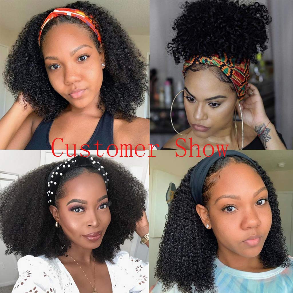 Afro Kinky Curly Human Hair Wig - Glueless No Lace Front Half Wig 150% Density Brazilian Virgin Hair Machine Made 14 Inch Large - Perfect for Cosplay, Daily Wear & Protective Hairstyles