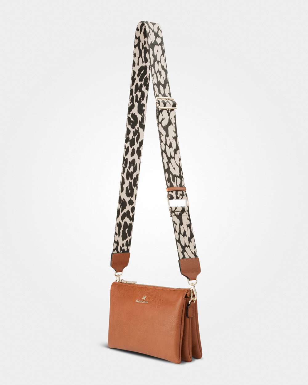 Avery 3 Compartment Crossbody Bag with Leopard Print Strap - Stylish Hands-Free Purse for Women, Travel, Shopping & Everyday Use