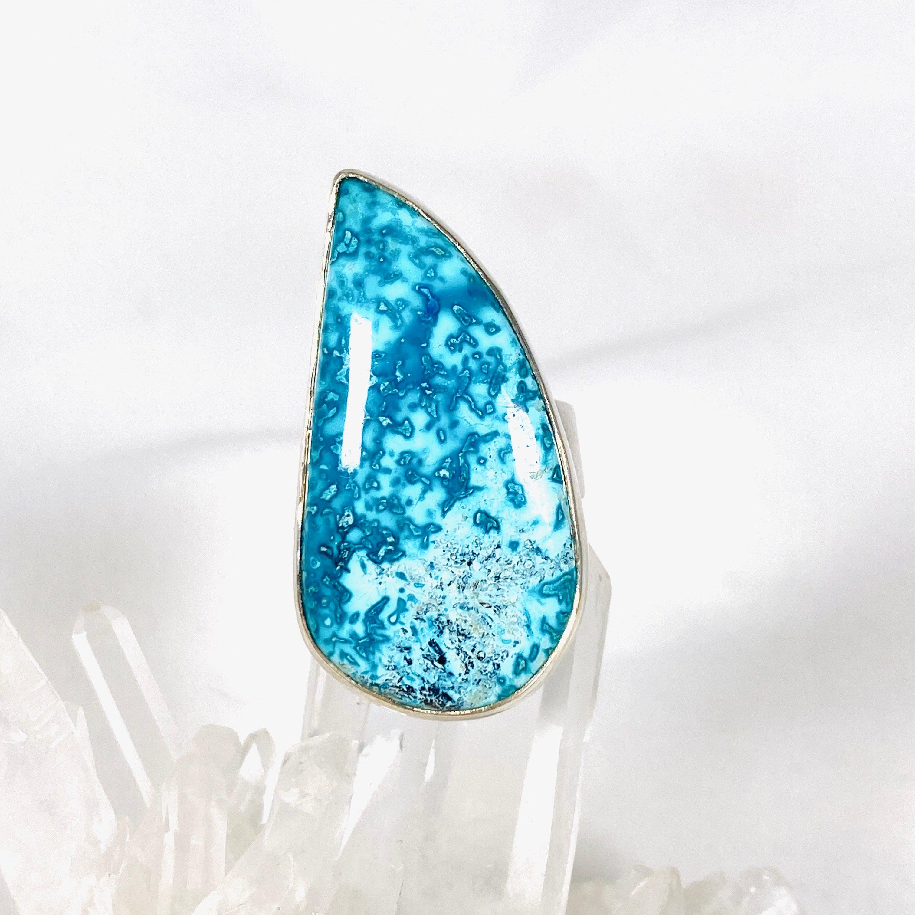 Shattuckite Teardrop Ring - Size 9 Blue Gemstone Jewelry KRGJ2512 for Women's Fashion & Boho Style