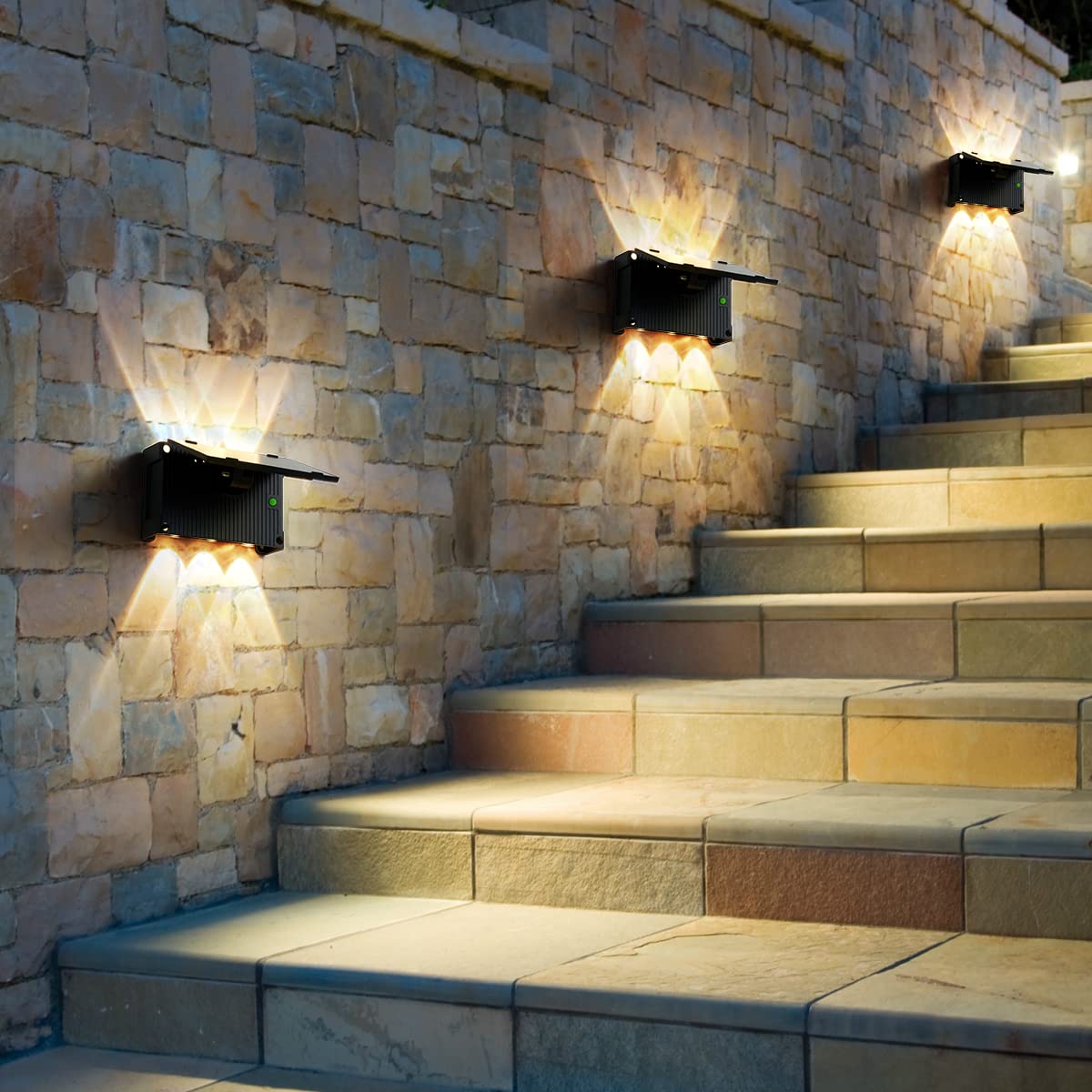 Solar Powered Outdoor Wall Lights - 2 Pack IP65 Waterproof Up/Down Lighting for Garden, Yard, Pathway - Black Small Solar Lights for Patio, Deck, Fence & Landscape Lighting