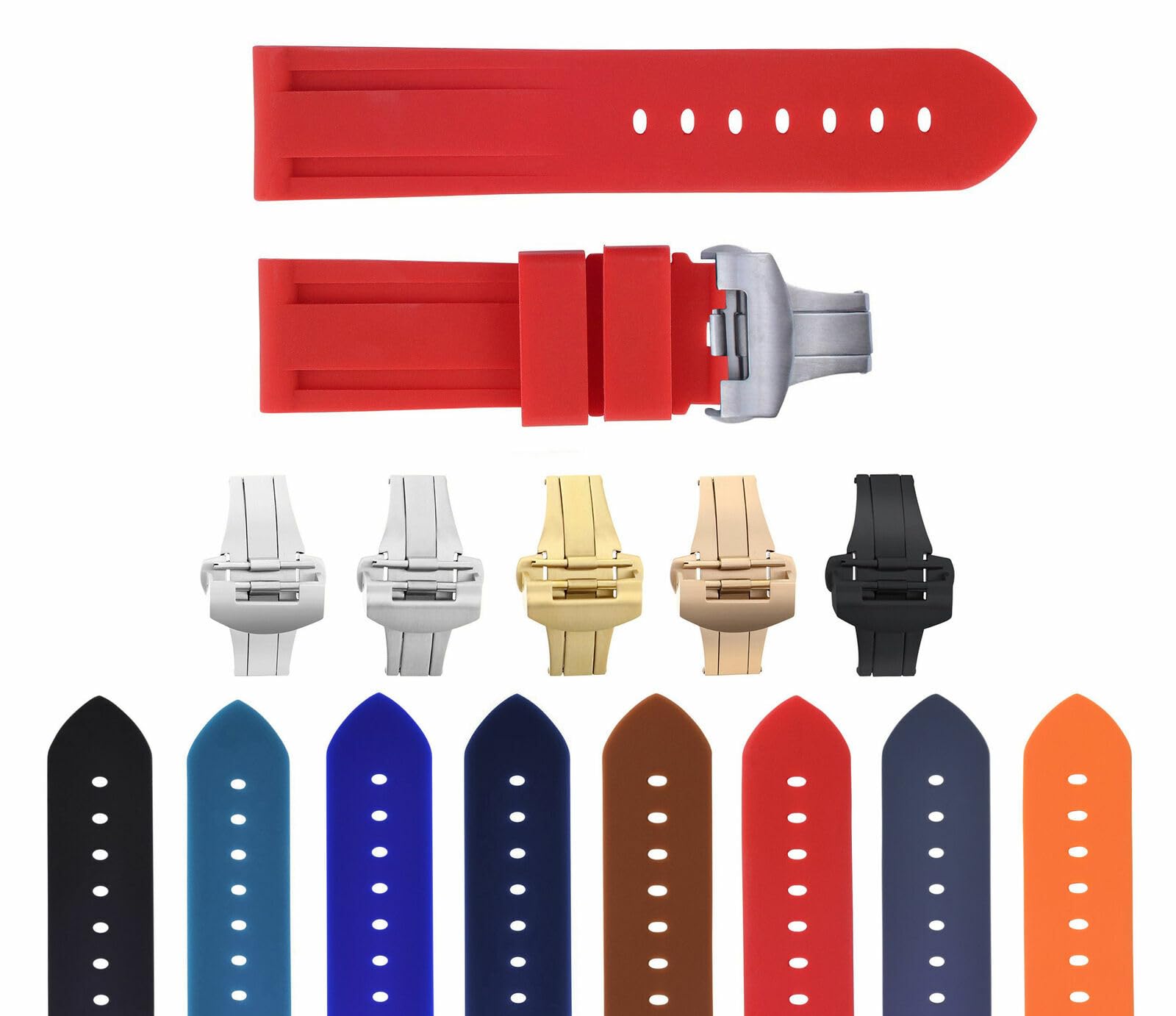 22mm-24mm Rubber Diver Watch Band Strap with Deployment Clasp Buckle - Compatible with Panerai Watches - Waterproof & Durable Replacement Watch Strap for Diving, Swimming & Outdoor Activities